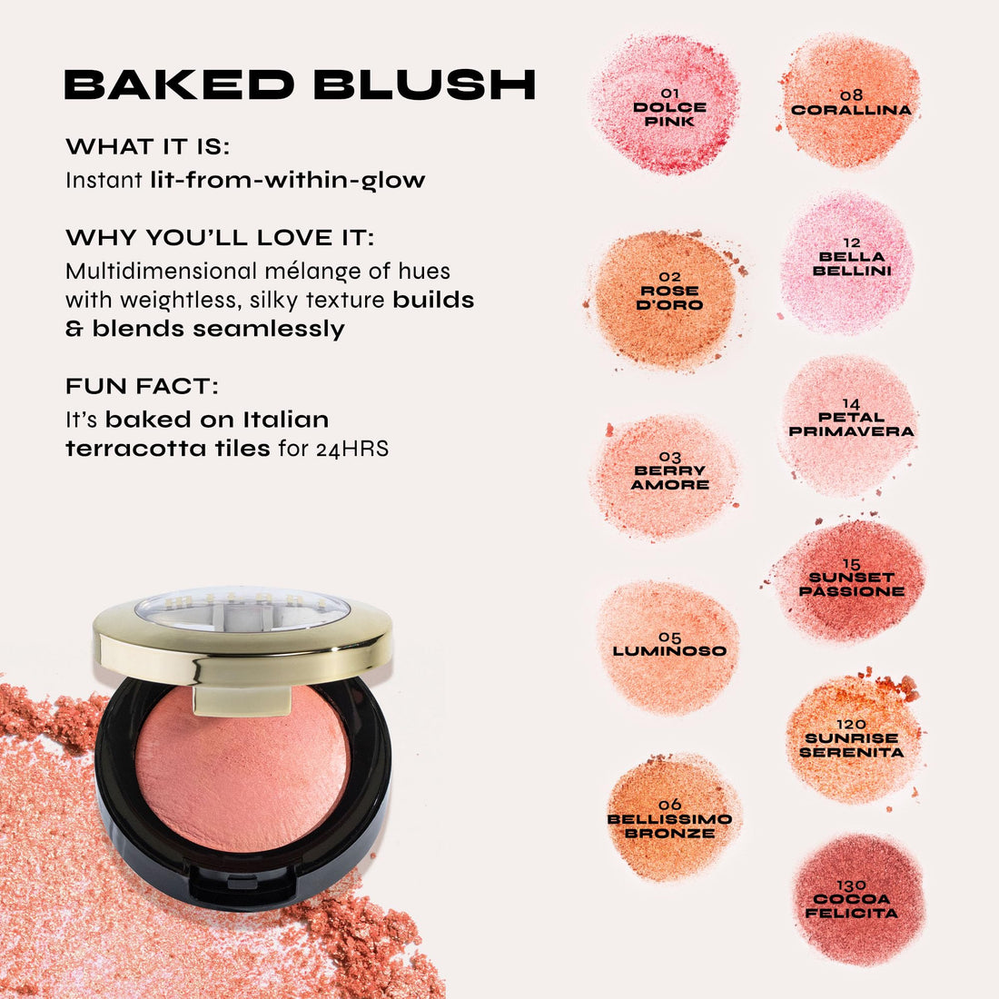 Milani Baked Blush, Powder Blush for Cheeks, Cruelty Free Makeup - Shape, Contour & Highlight Face for a Shimmery or Matte Finish -Petal Primavera