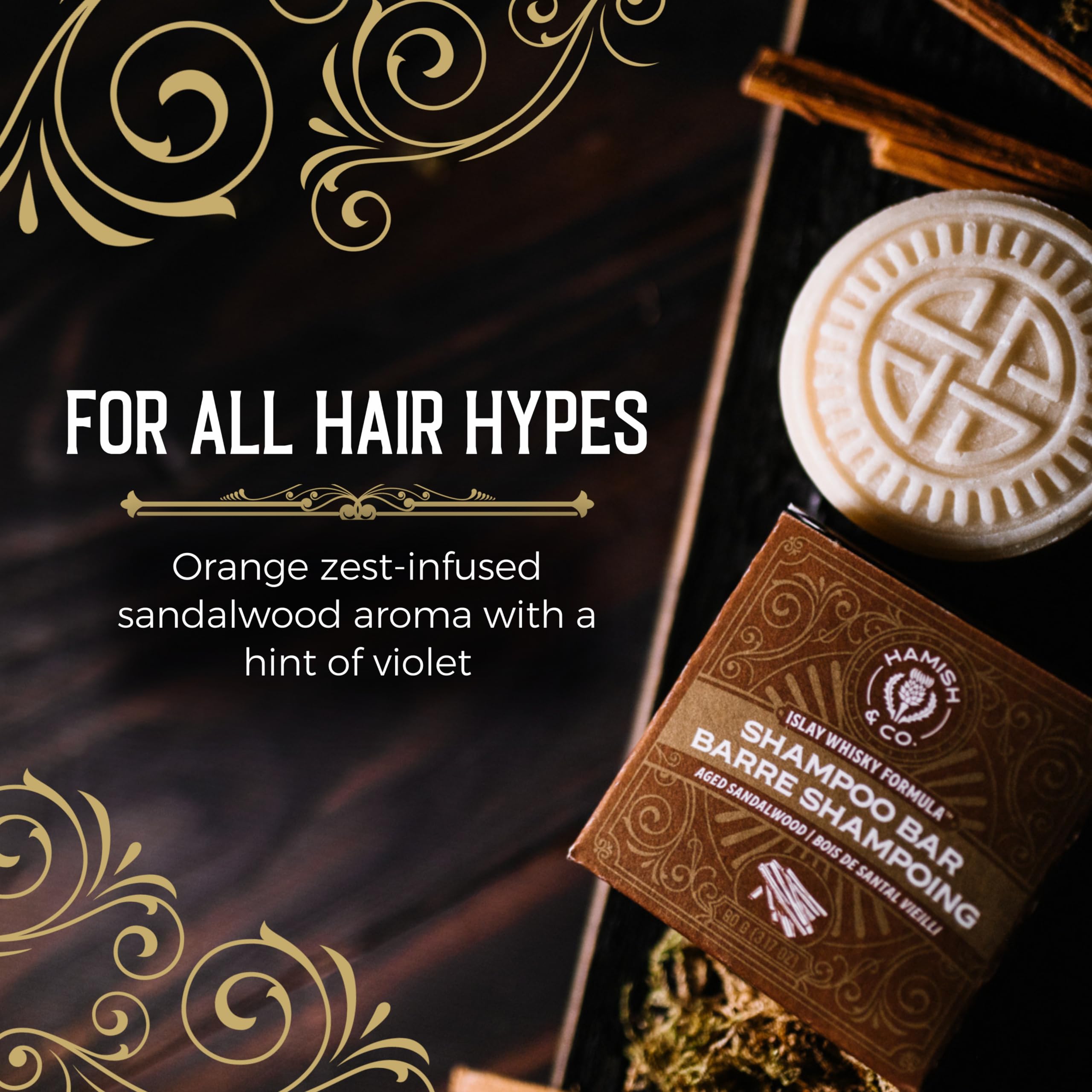 Viori Hamish & Co. Shampoo Bar - Aged Sandalwood - Shampoo for Men - Handcrafted with Scottish Islay and Whiskey Infused - Made from Natural Ingredients - Sulfate, Paraben, Cruelty, and Plastic-Free