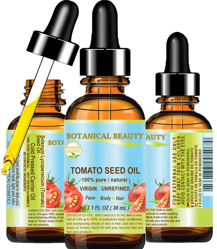 Botanical Beauty TOMATO SEED OIL 100% Pure Natural Virgin Unrefined Cold-pressed Carrier Oil 1 Fl oz 30 ml For Face, Skin, Body, Hair, Lip, Nails. Rich in Vitamin E, Lycopene
