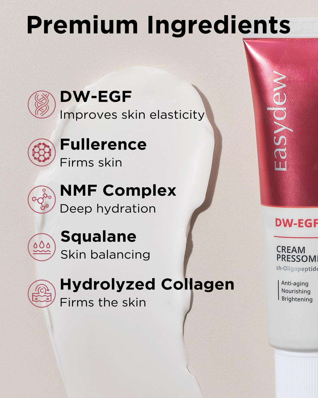 Easydew DW-EGF Pressome Cream(50ml).Anti-Aging Moisturizer with DW-EGF, Hyaluronic acid, Collagen, Elastin, ceramide, K beauty, Korea skincare