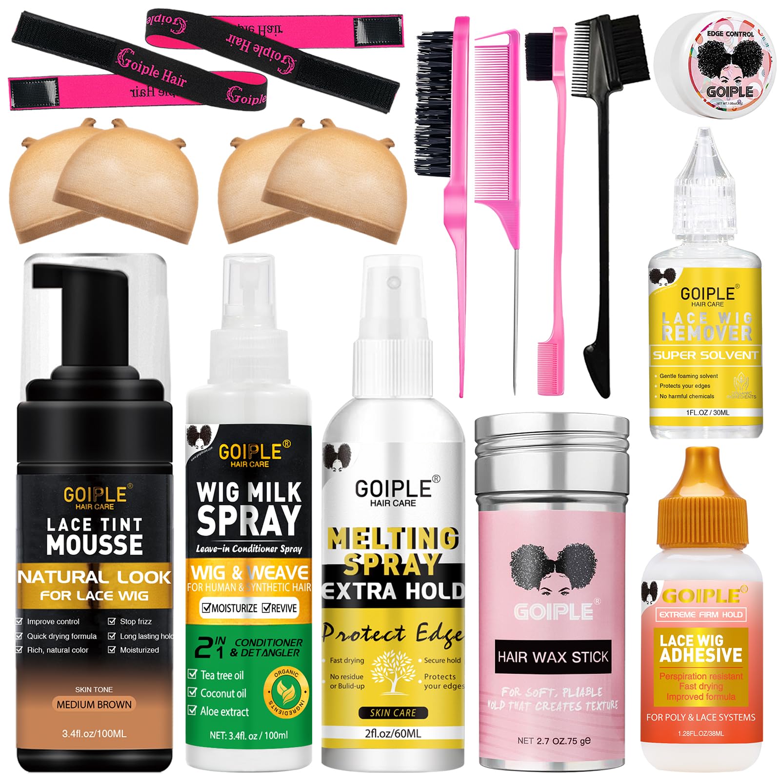 Wig Milk Spray for Synthetic Hair, Leave-in Conditioner Spray Conditioner & Detangler Moisturize Spray, Wig Glue Lace Glue for Lace Front Wigs Strong Hold Lace Adhesive Wig Accessory Essentials Kit