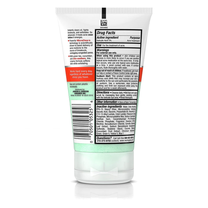 Neutrogena Oil-Free Acne Stress Control Power-Clear Face Scrub, Salicylic Acid Acne Treatment for Acne-Prone Skin, 4.2 fl. oz