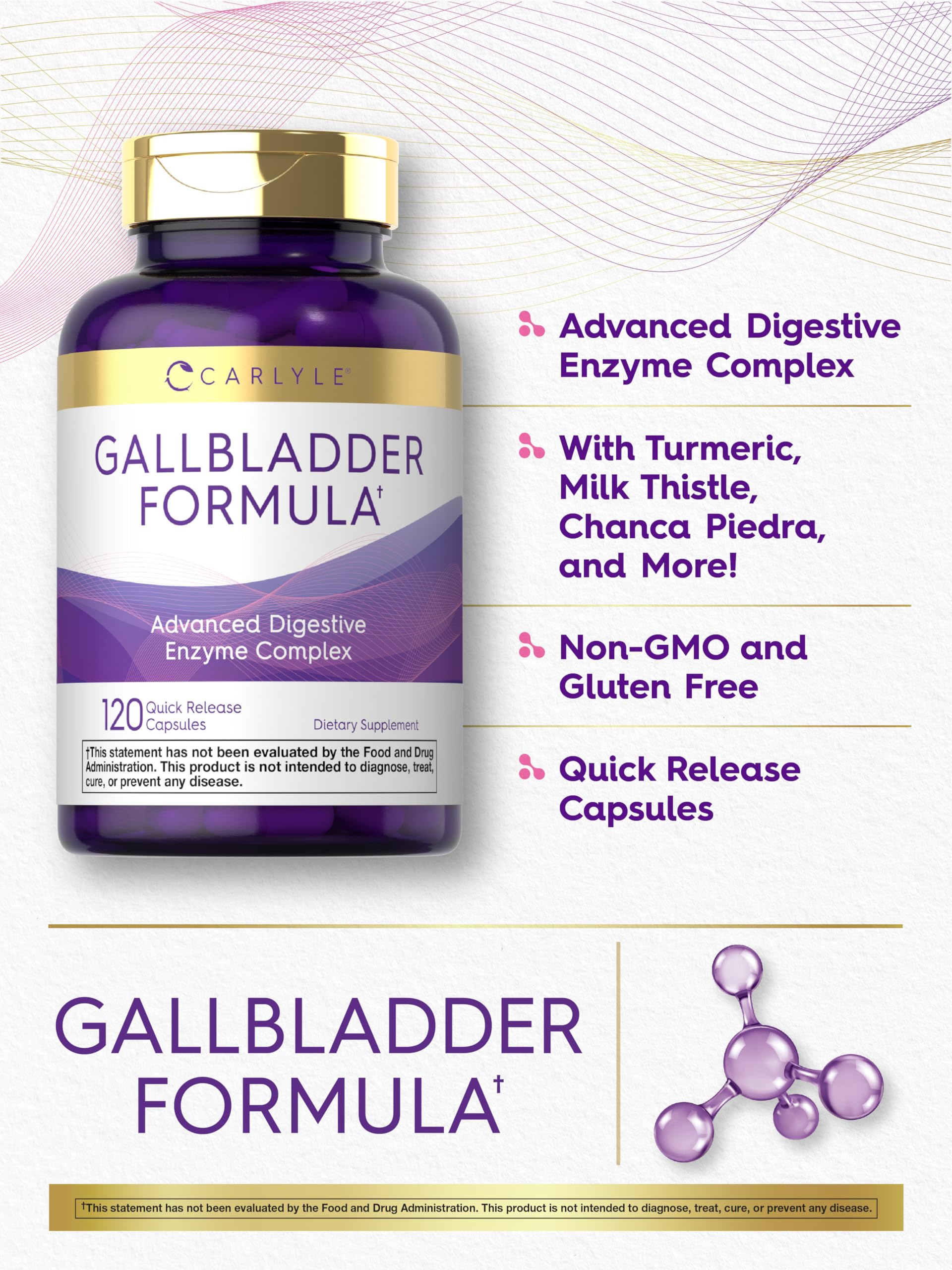 Carlyle Gallbladder Supplement | 120 Quick Release Capsules | Complete Digestive Enzyme Complex | Non-GMO & Gluten Free Formula