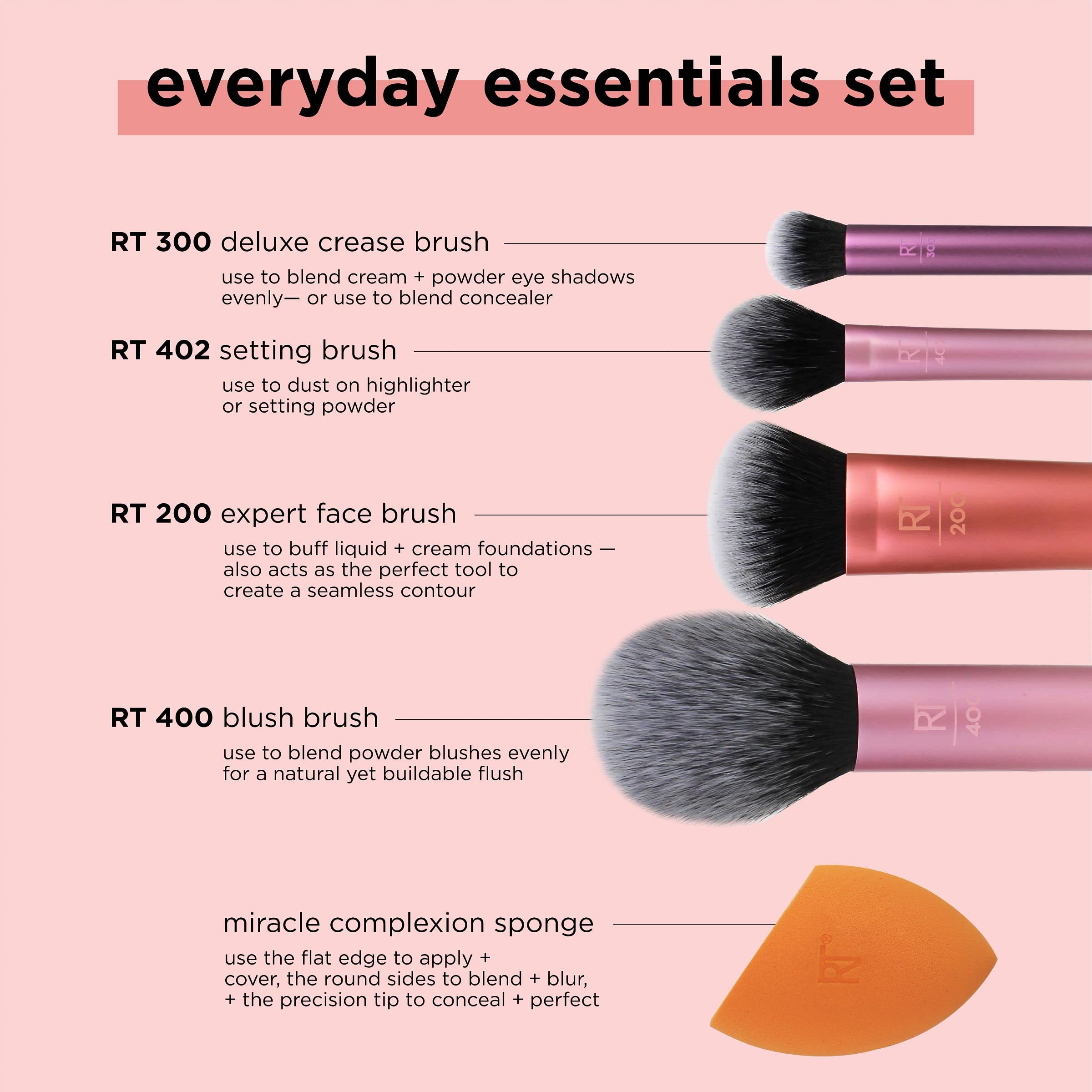 REAL TECHNIQUES By Sam & Nic Everyday Essentials For Blush + Foundation + Shadow + Highlighter + Concealer, 200 g, Multicolour