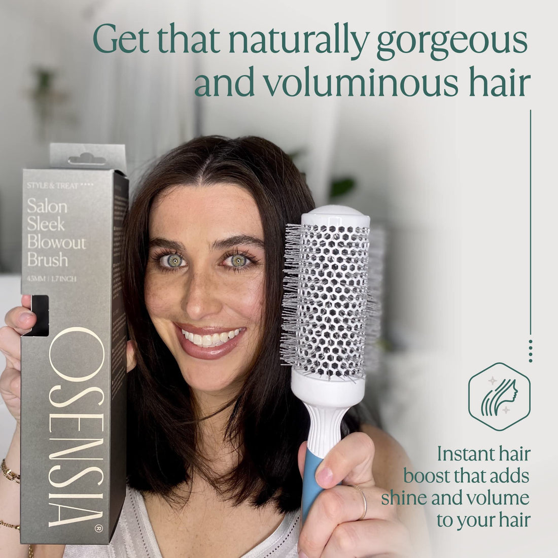 Professional Round Brush for Blow Drying - Medium Ceramic Ion Thermal Barrel Brush for Sleek, Precise Heat Styling and Blowout Volume - Lightweight, Antistatic Bristle Hair Brush by Osensia (1.7 Inch)