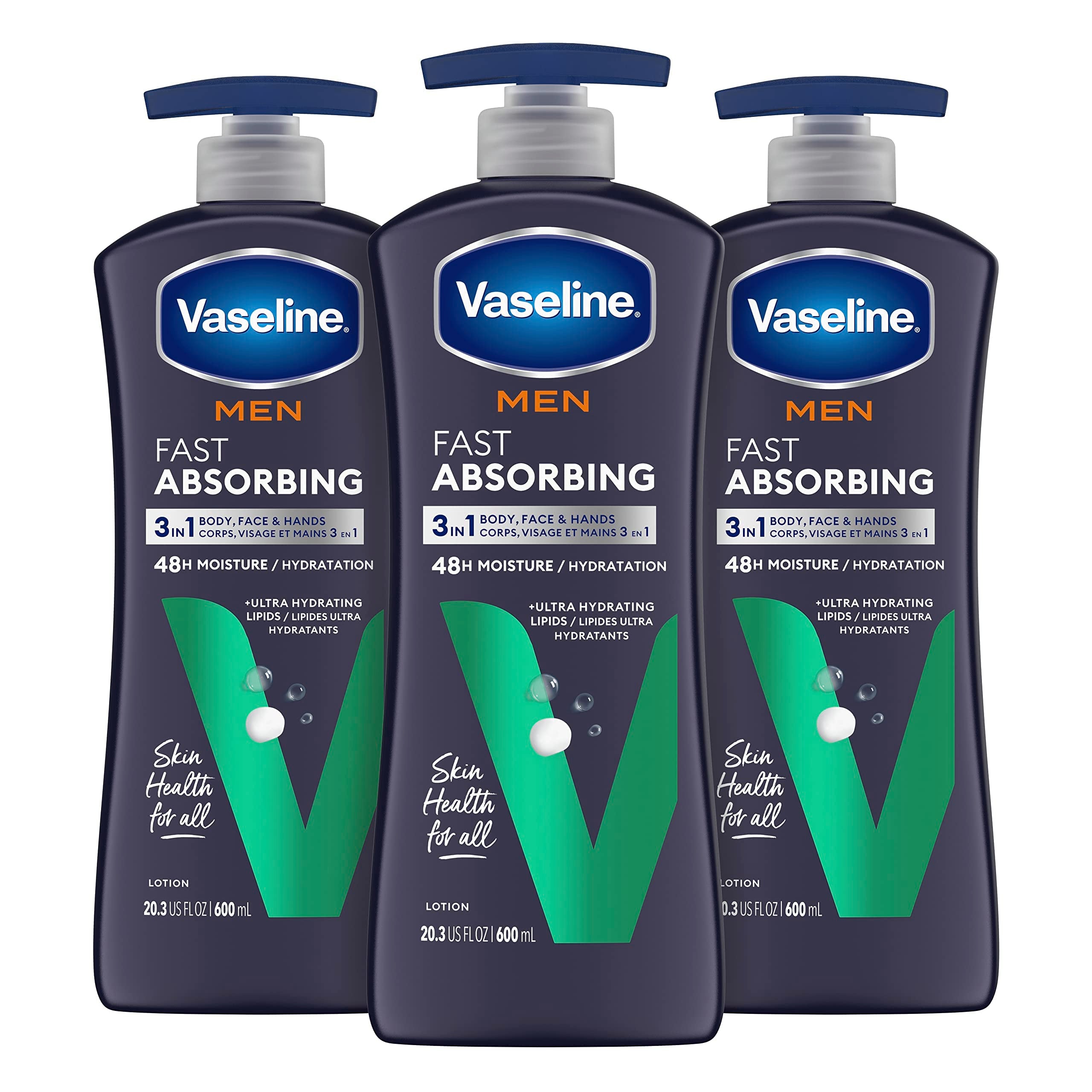 Vaseline Men Body Lotion, Fast Absorbing, 20.3 oz, 3 ct
