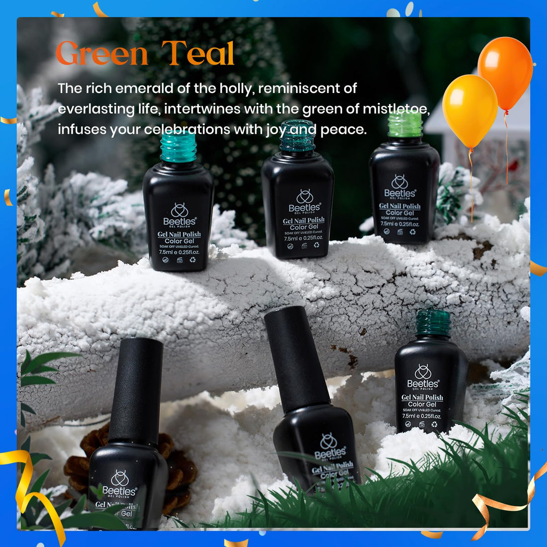 Beetles Carnival Evergreen Gel Nail Polish Set 6 Pcs Glitter Green Sparkle Gel Polish Kit Soak Off UV Nail Lamp Avocado Dark Green Nail Gel Nail Kit Nail Art Design