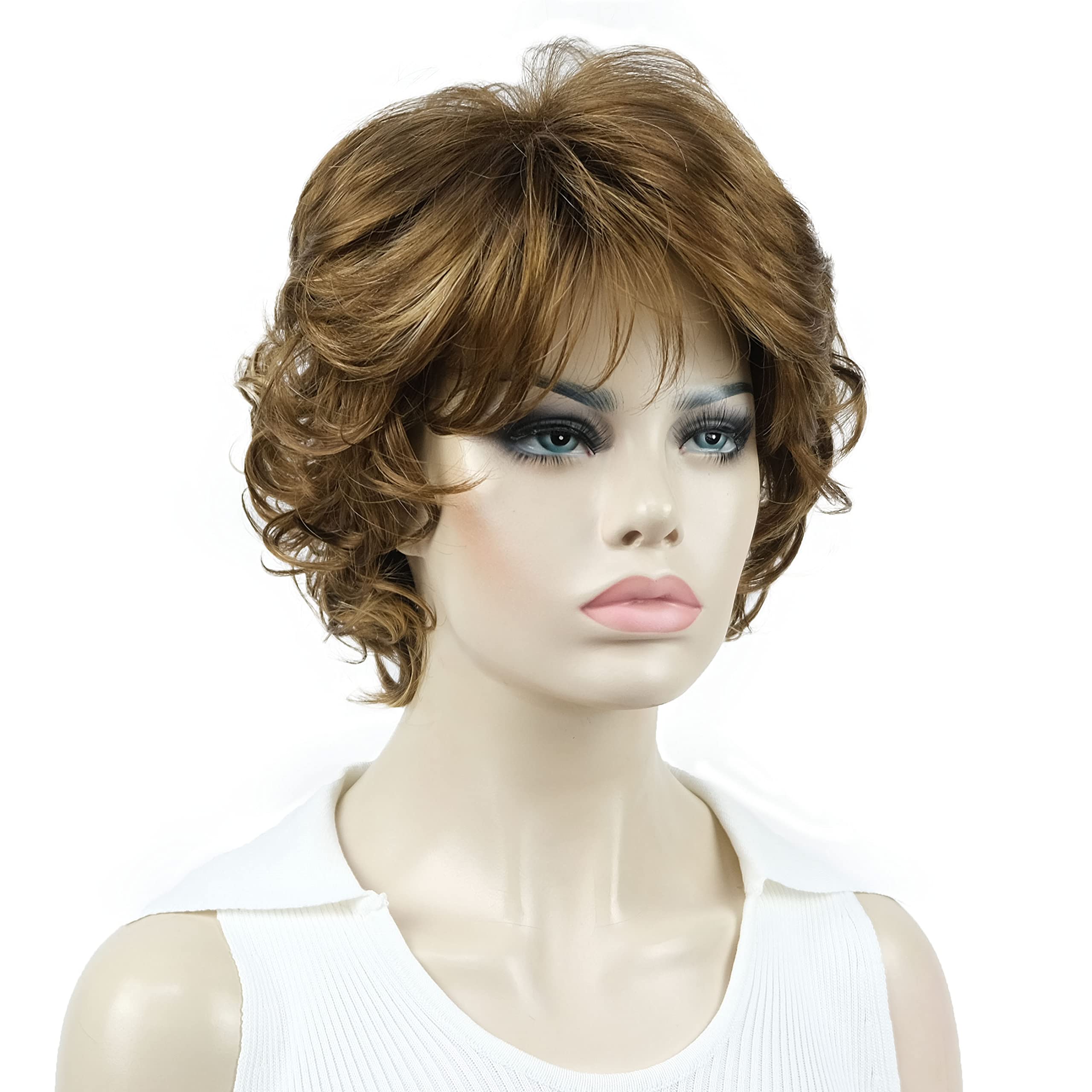#V6: Aimole Synthetic Wigs Women'S Curly Ends Short Fiber Wig With Layered Bangs(V6)