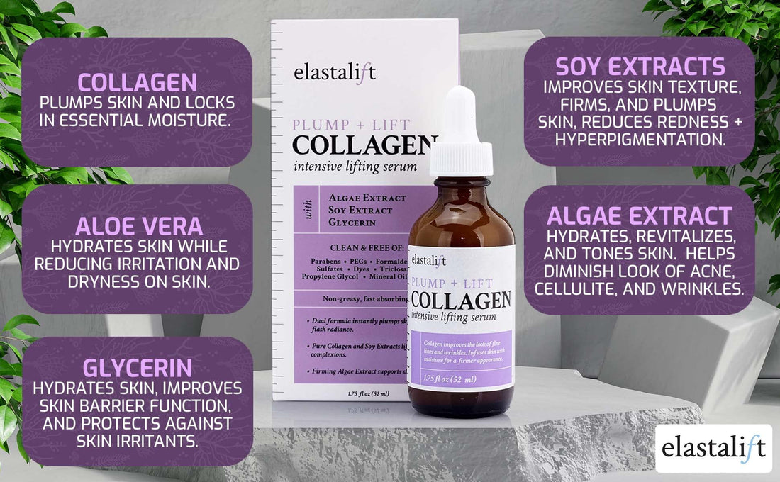 Elastalift Collagen Body Cream + Collagen Facial Lotion & Booster Serum Multi Lift Moisturizer 3PC Skin Care Set, Anti Aging Collagen Plumps, Firms, & Smooths Fine Lines, Sagging Skin, & Wrinkles