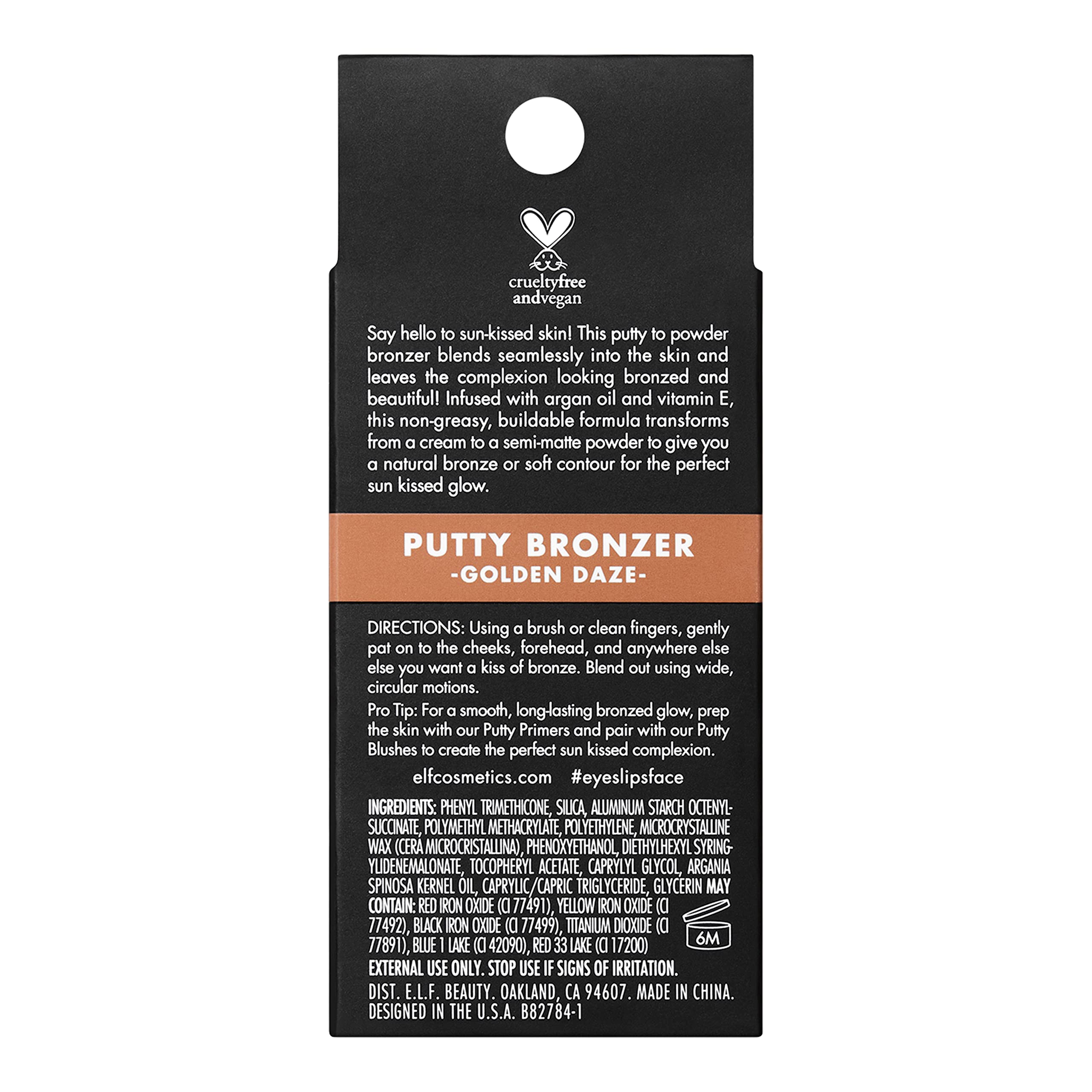 e.l.f. Putty Bronzer, Creamy & Highly Pigmented Formula, Creates a Long-Lasting Bronzed Glow, Infused with Argan Oil & Vitamin E, Golden Daze, 0.35 Oz (10g)