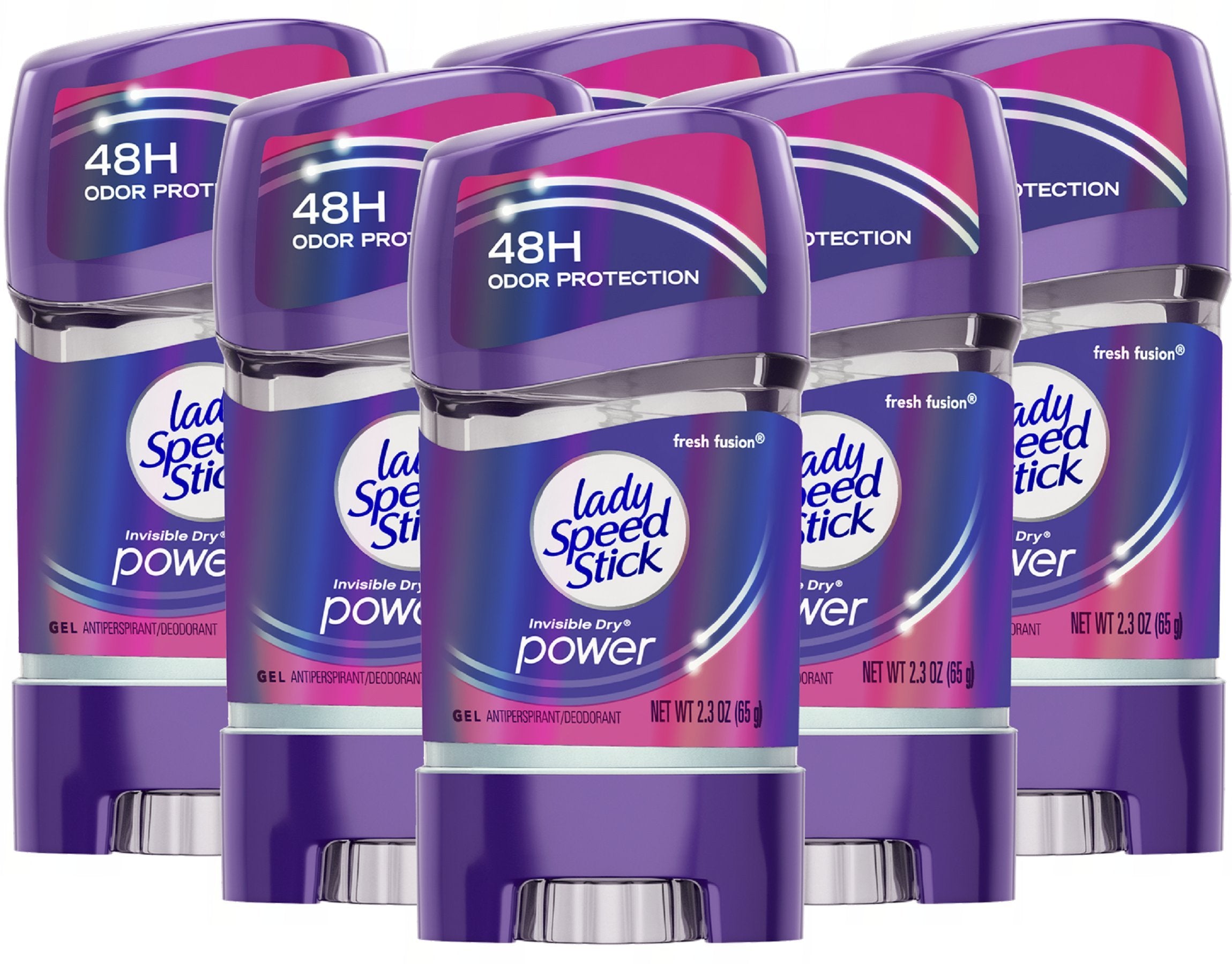 Lady Speed Stick Invisible Dry Power Antiperspirant Deodorant Gel for Women, Fresh Fusion - 2.3 ounce (6 Pack)