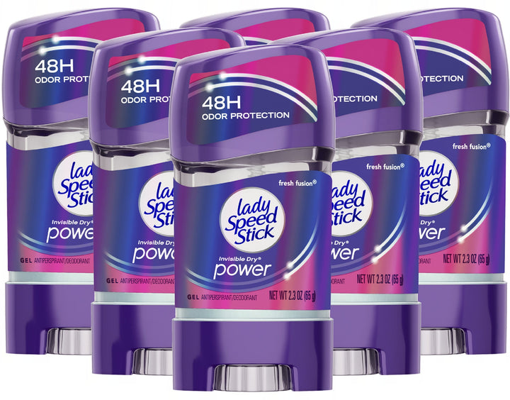 Lady Speed Stick Invisible Dry Power Antiperspirant Deodorant Gel for Women, Fresh Fusion - 2.3 ounce (6 Pack)