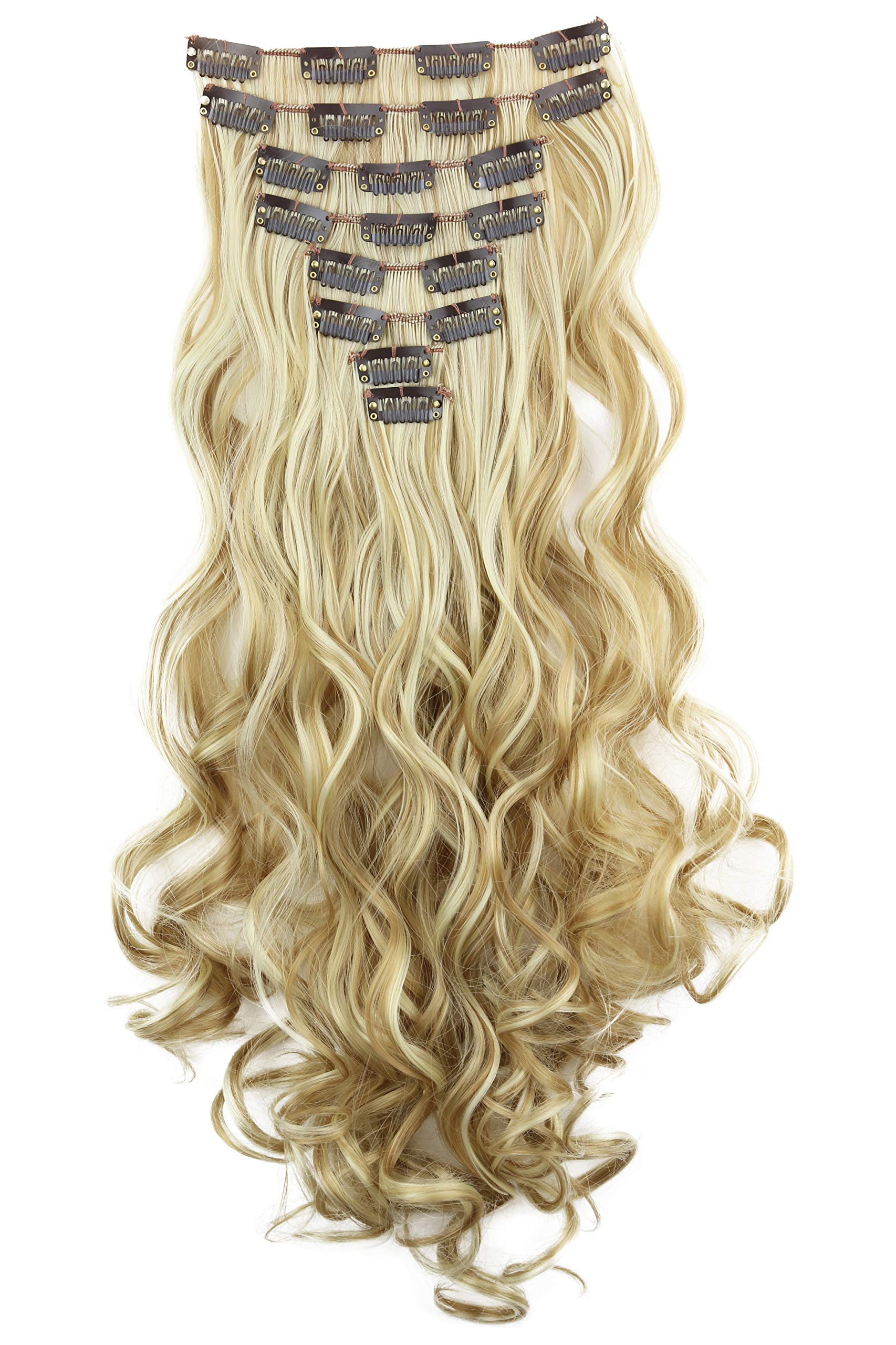 24 (60cm) blonde mix #27H613 CES14-1 : PRETTYSHOP XXL Full Head Set 8 pcs 24 Clip In Hair Extensions Hairpiece Wavy Heat-Resisting blonde mix #27H613 CES14-1
