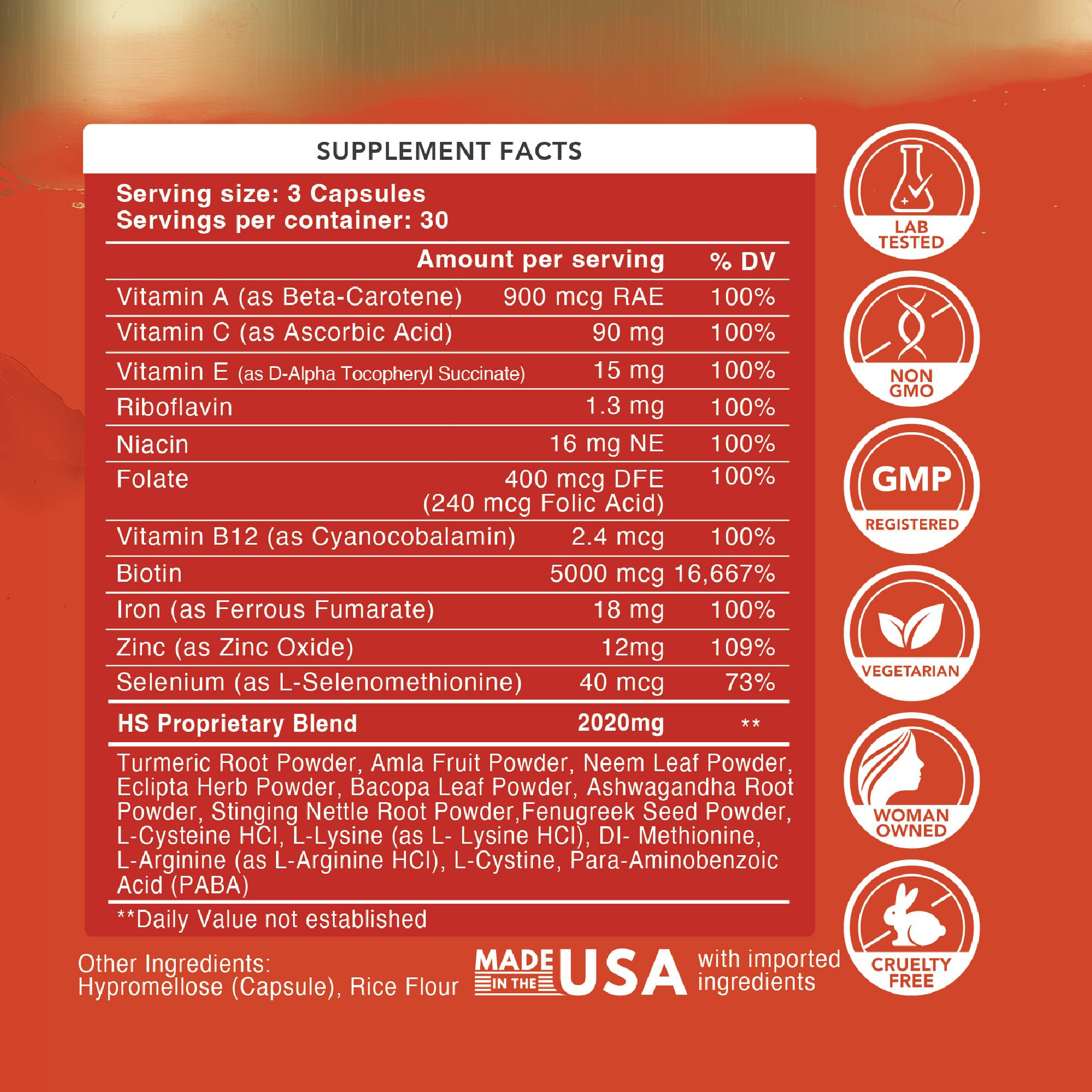 HairSmart H5 Grow+ Hair Vitamin Supplement – Biotin, Ayurvedic Herbs & 5 Nutrient Groups for Hair Growth, Density & Strength | Best Hair Growth Supplement for Men and Women (90 Count (Pack of 1))