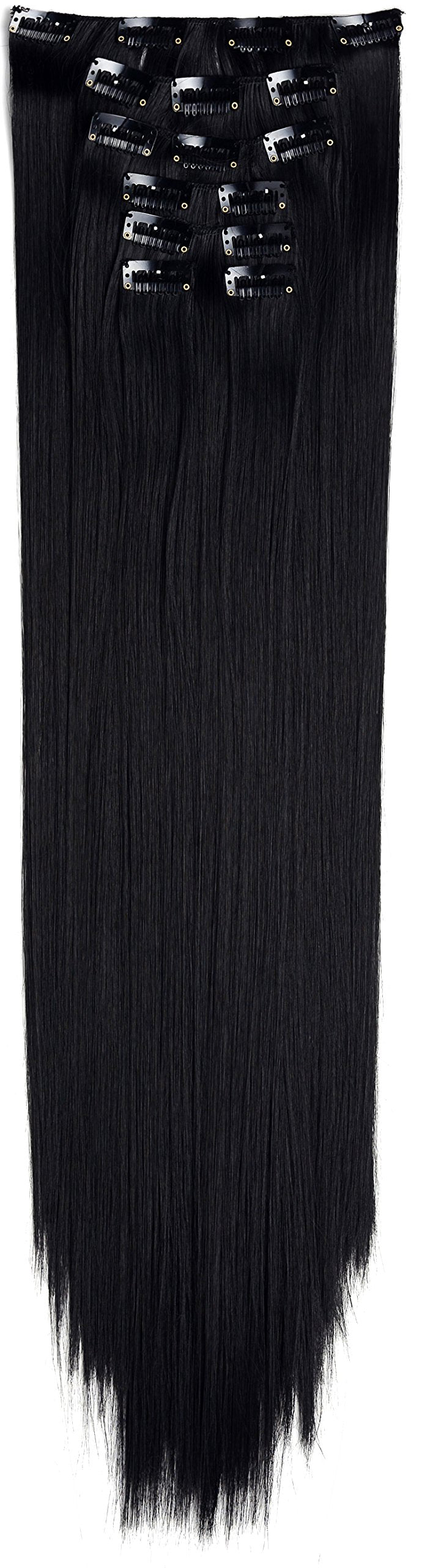 Onedor 24 Straight Full Head Clip In Synthetic Hair Extensions 7pcs 140g (1b Off Black)