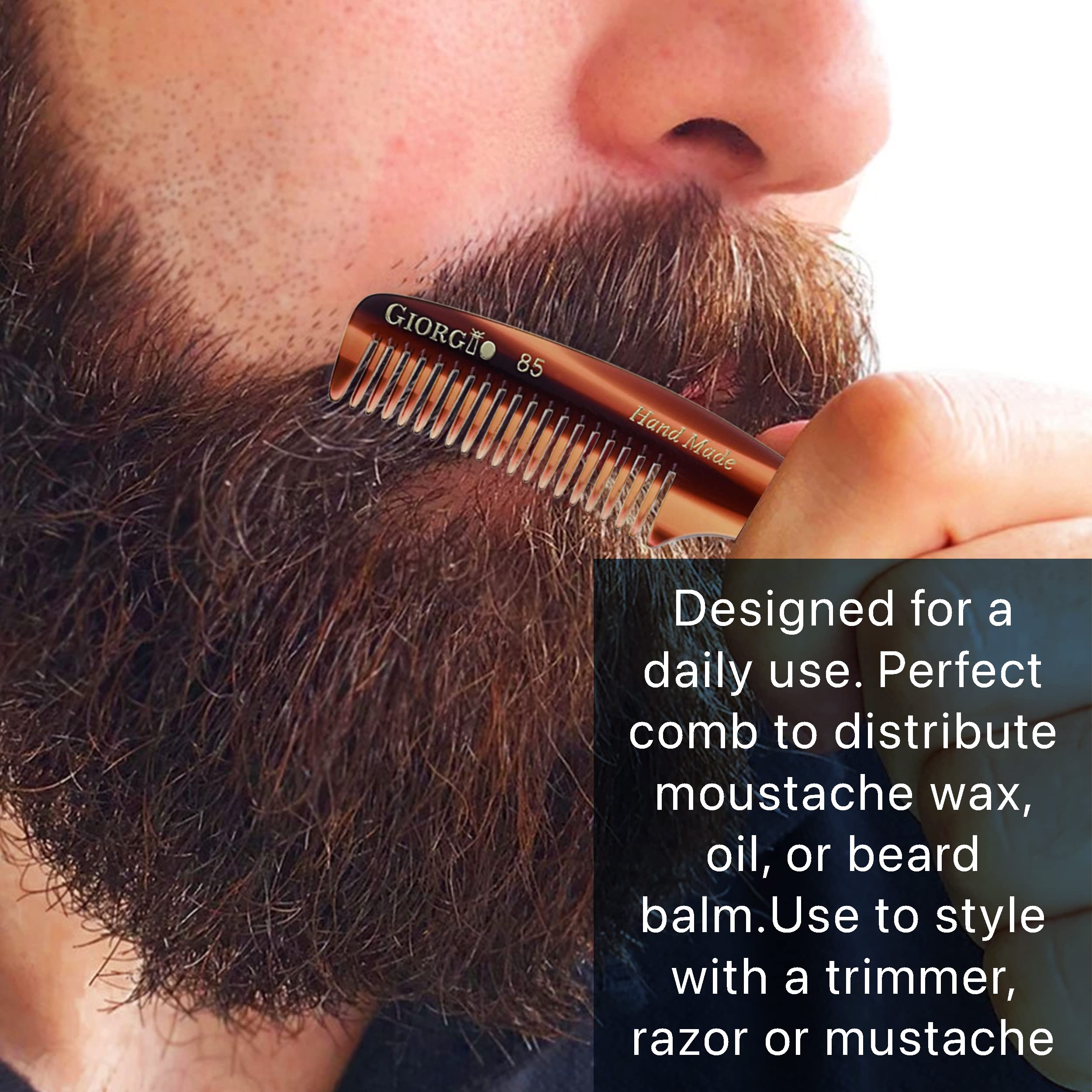 Giorgio G85 4 ¾ in 120mm, Small Men’s Fine Tooth pocket Beard & Mustache Comb for Facial hair Grooming. Hand-Made of Cellulose, saw-cut. Perfect man moustache comb. (Tortoise)