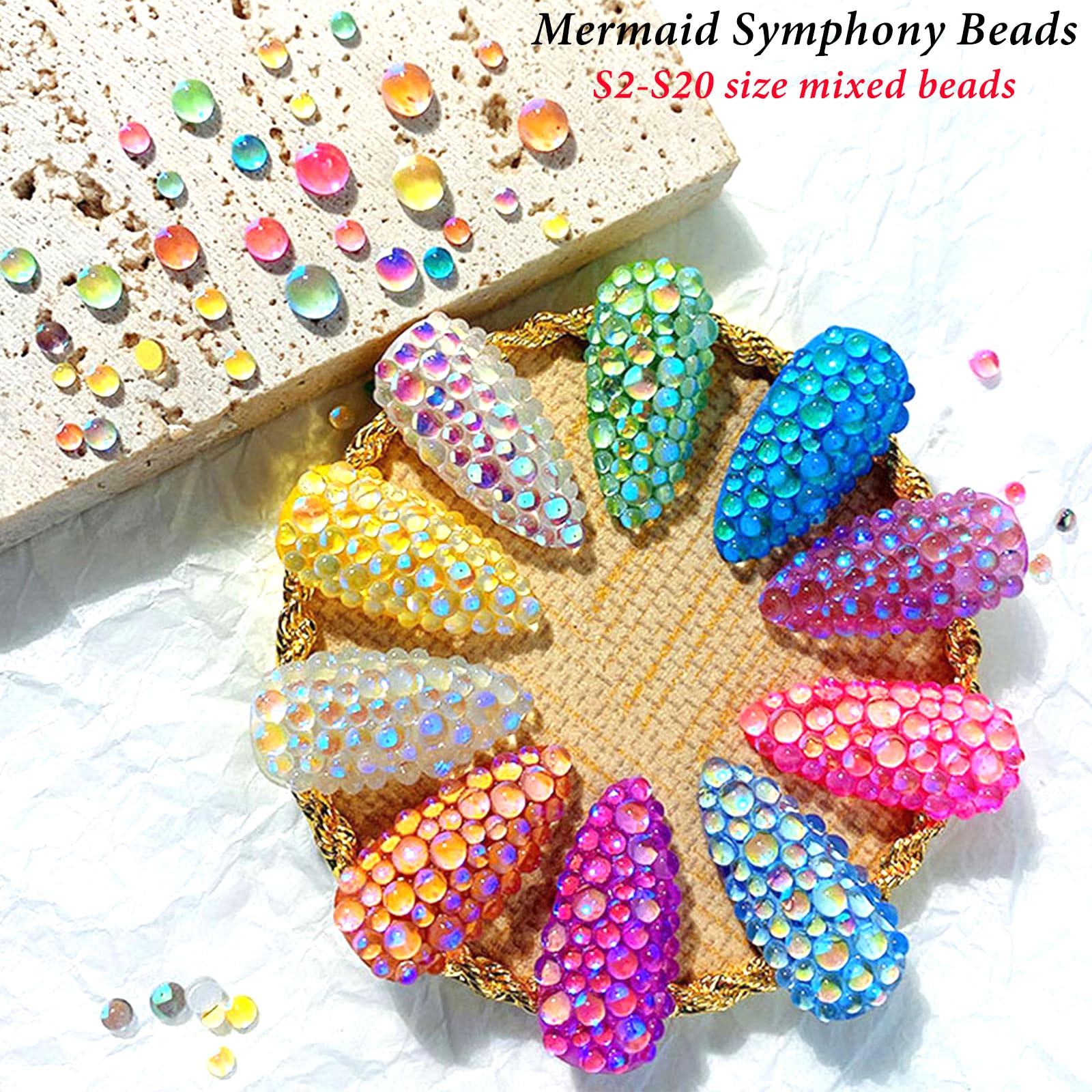 NAISKA 500Pcs Nail Rhinestones Set 3D Aurora Candy Colorful Rhinestones Beads Gems Stones Rhinestones Nail Art Decoration for Nail DIY Crafts