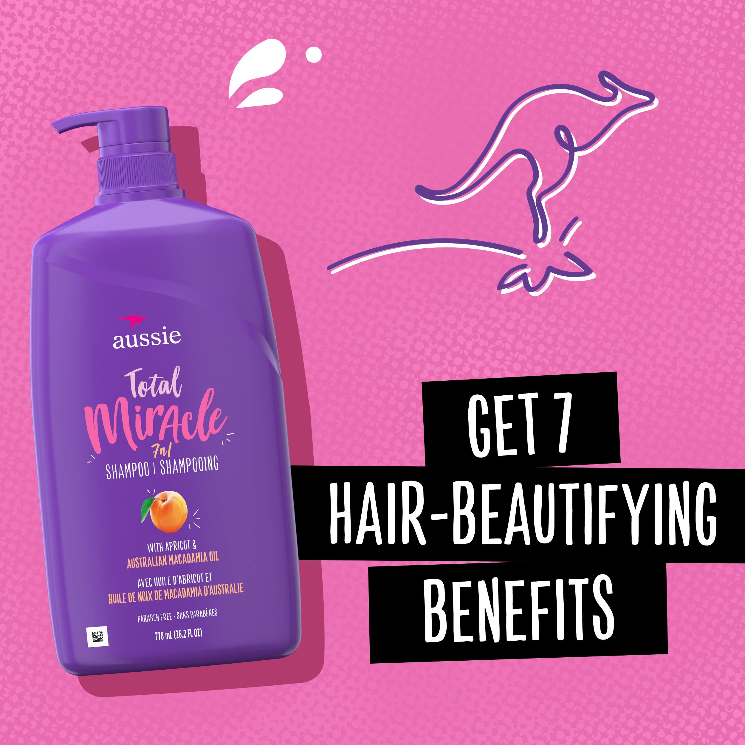 Aussie Total Miracle with Apricot & Macadamia Oil, Paraben Free Shampoo, 26.2 fl oz Pack of 4