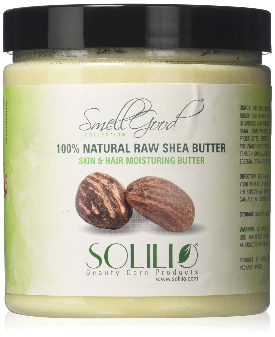 SmellGood - Pure Unrefined Shea Butter, totally natural and organic, ivory color, packed in 16 oz Jar, 2 Units
