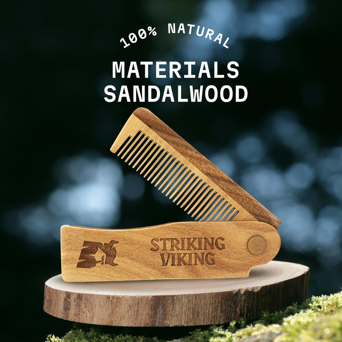 Folding Wood Comb by Striking Viking - Anti-Static Wooden Styling Comb for Men