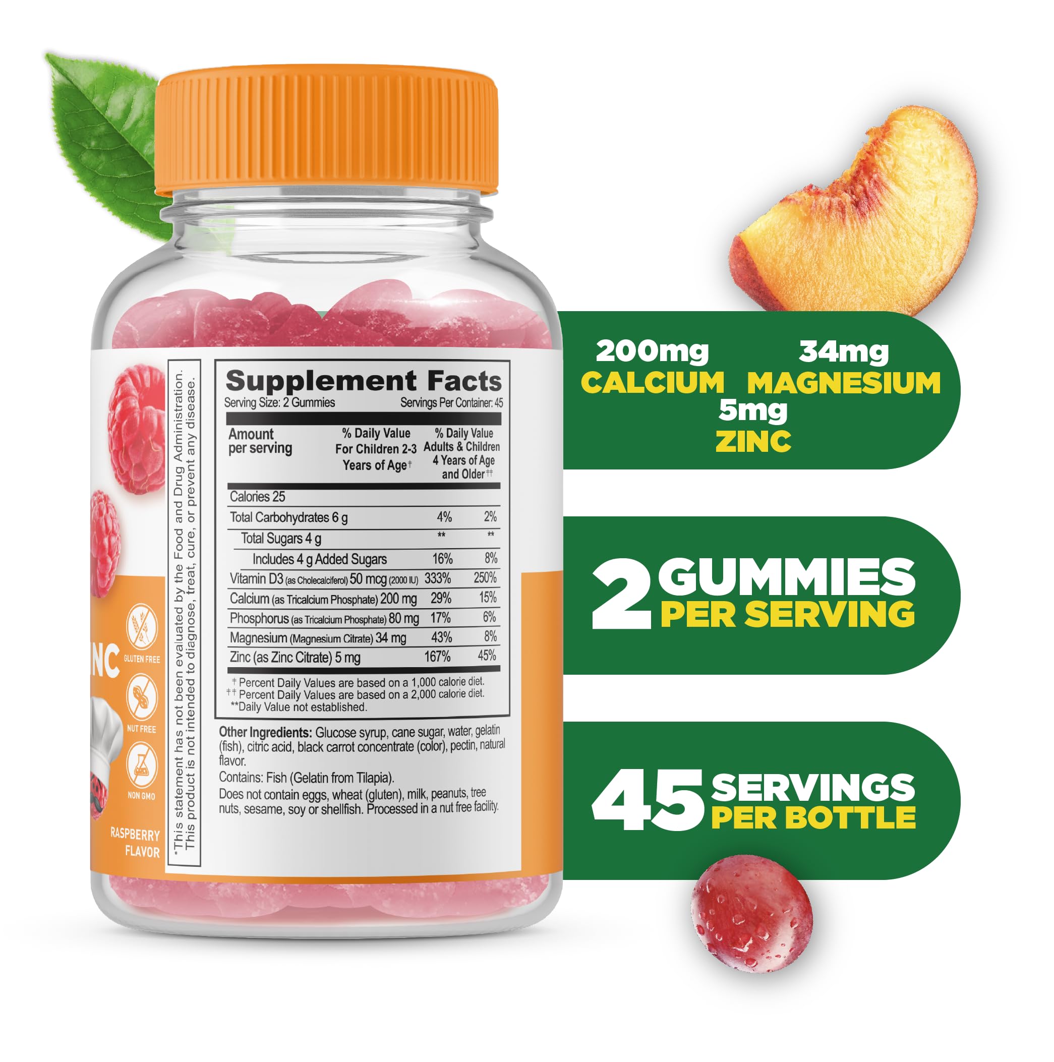 Lifeable Kids Calcium Magnesium Zinc Gummies | Calcium with Vitamin D3 | Great Tasting Calcium Supplements for Kids | Kids Calcium Gummies for Bone Health | Magnesium Calcium for Kids | 90 Gummies