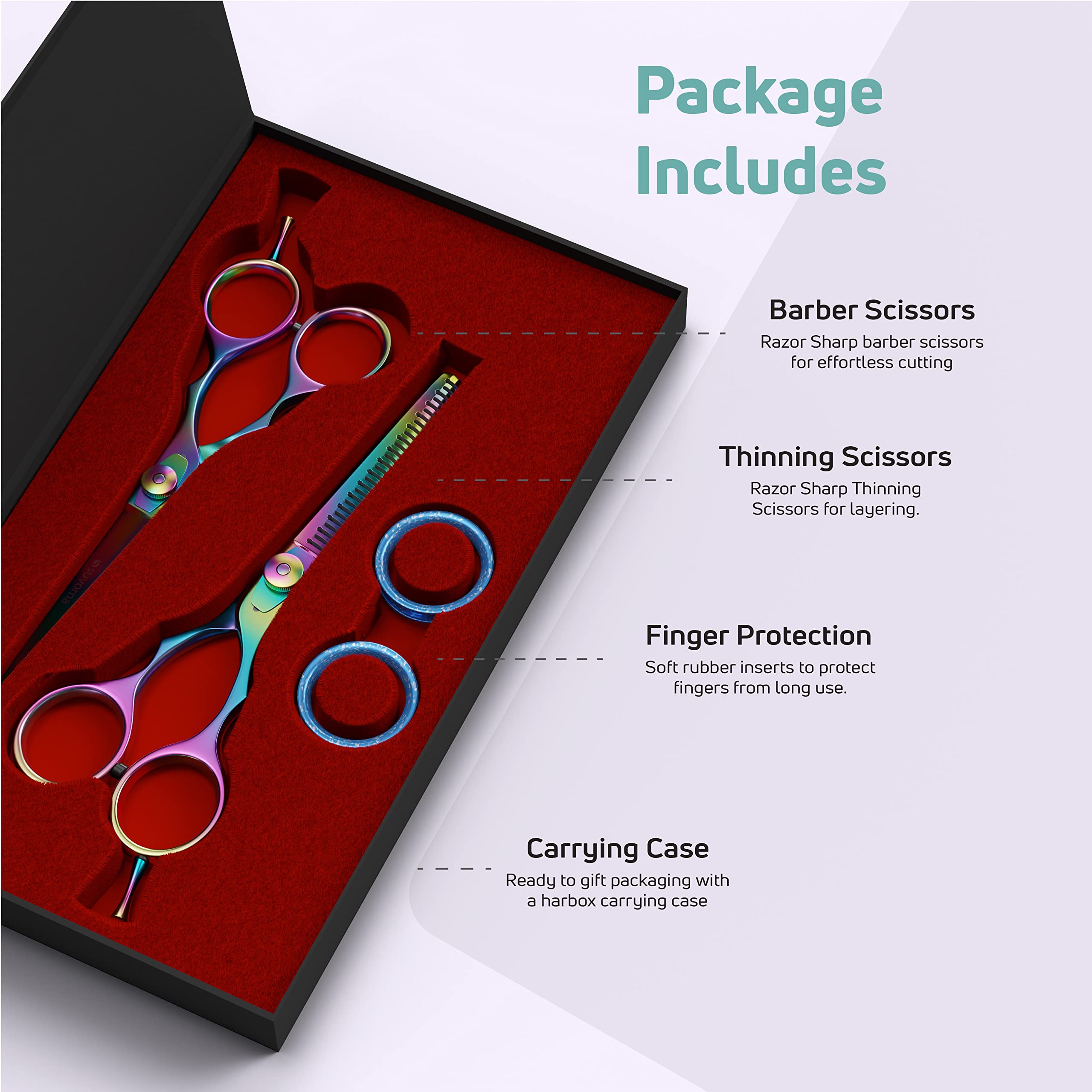 Suvorna Professional Barber Razor Edge Titanium Coated Hair Cutting and Texturizing Scissors Set Razpro P50, Multicolor, 15.4 Ounce