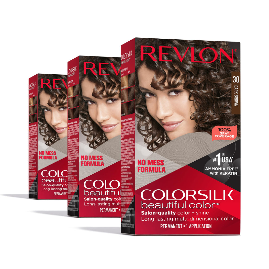 Revlon Colorsilk Beautiful Color Permanent Hair Color, 30 Dark Brown (Pack of 3)