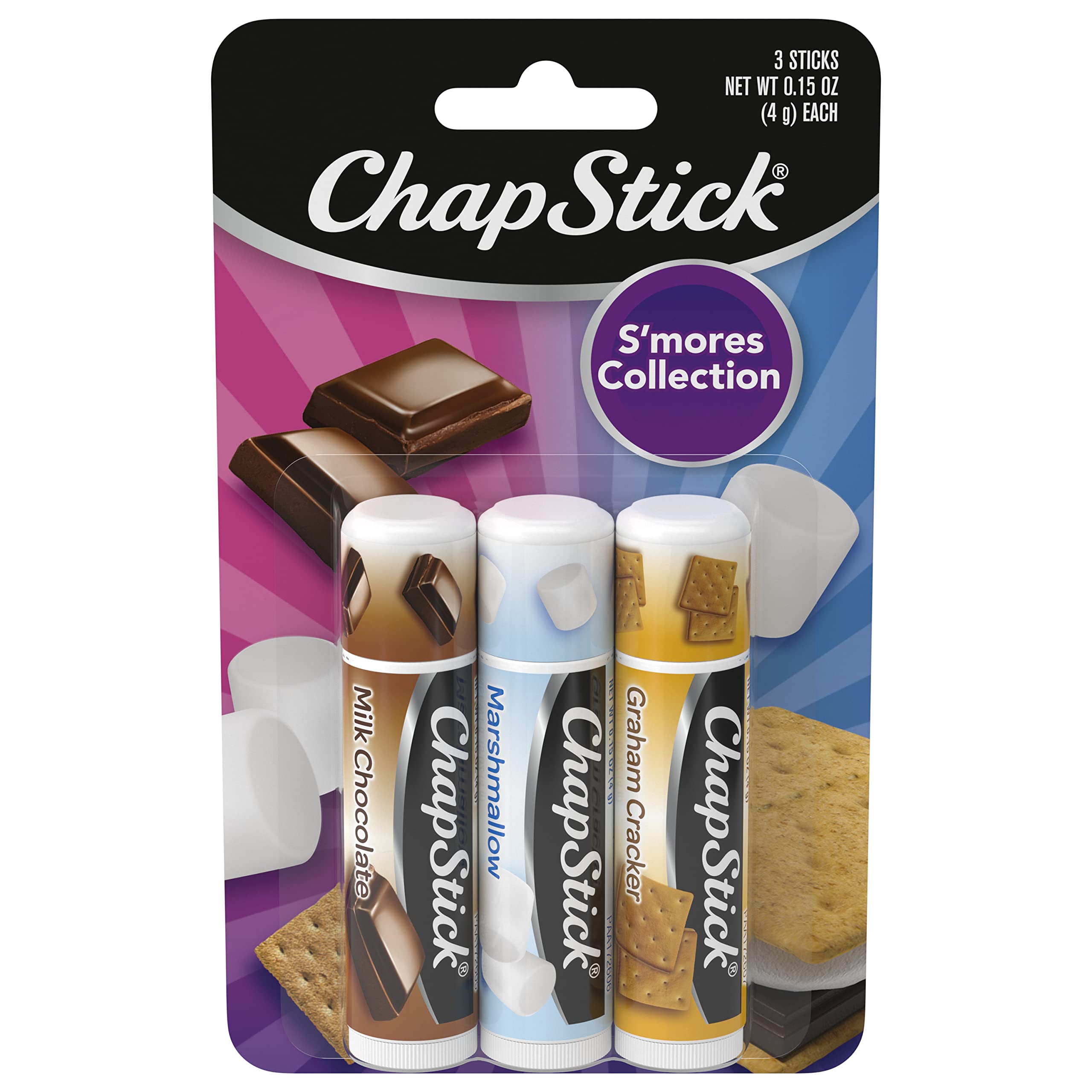 Chapstick S'Mores Collection Flavor Skin Protectant Flavored Lip Balm Tube, 3 Count, Pack of 1: 3 Count, S'Mores Collection