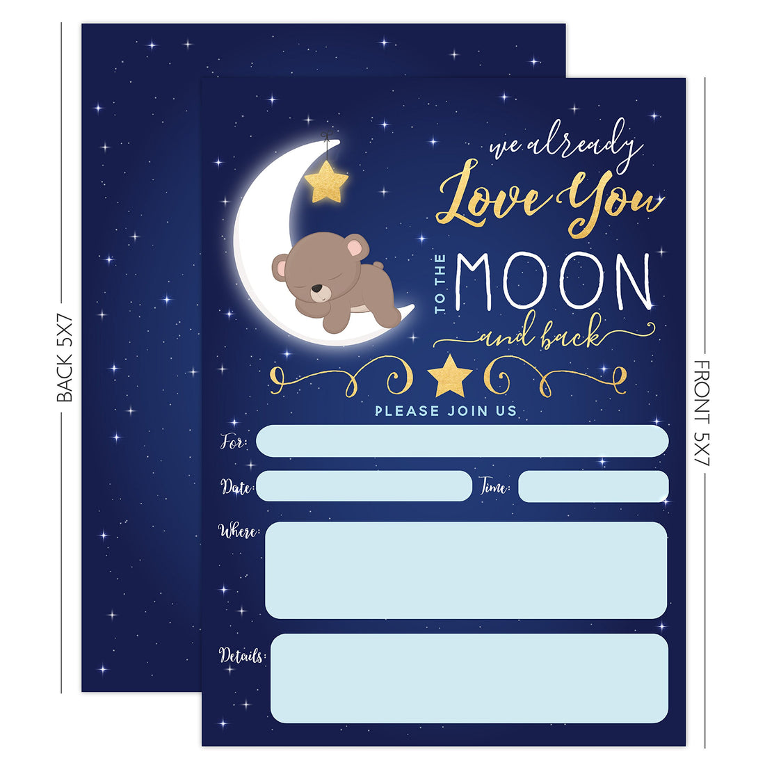 Boy Baby Shower Invitation, Love You to The Moon and Back Baby Shower Invitation, Bear Baby Shower Invite, Twinkle Twinkle Little SAR, 20 Fill in Invitations and Envelopes