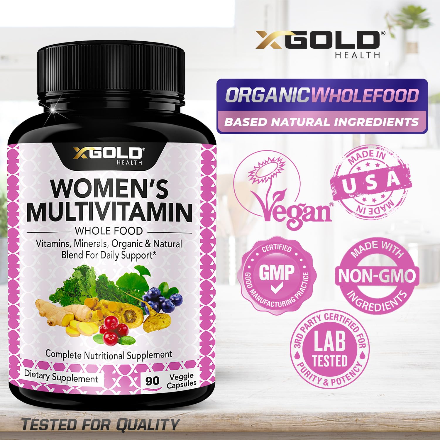 Vegan Women's Daily Multivitamin 50 Plus with Organic WholeFood Based Natural Ingredients, Ginger, Maca, Multi-Vitamin B Complex & More - Energy Support, Immune System Booster -90 Capsules