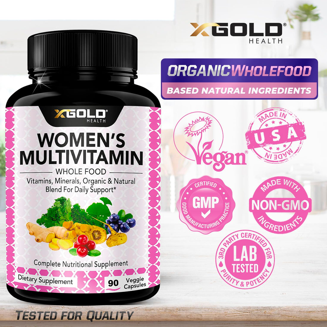 Vegan Women's Daily Multivitamin 50 Plus with Organic WholeFood Based Natural Ingredients, Ginger, Maca, Multi-Vitamin B Complex & More - Energy Support, Immune System Booster -90 Capsules