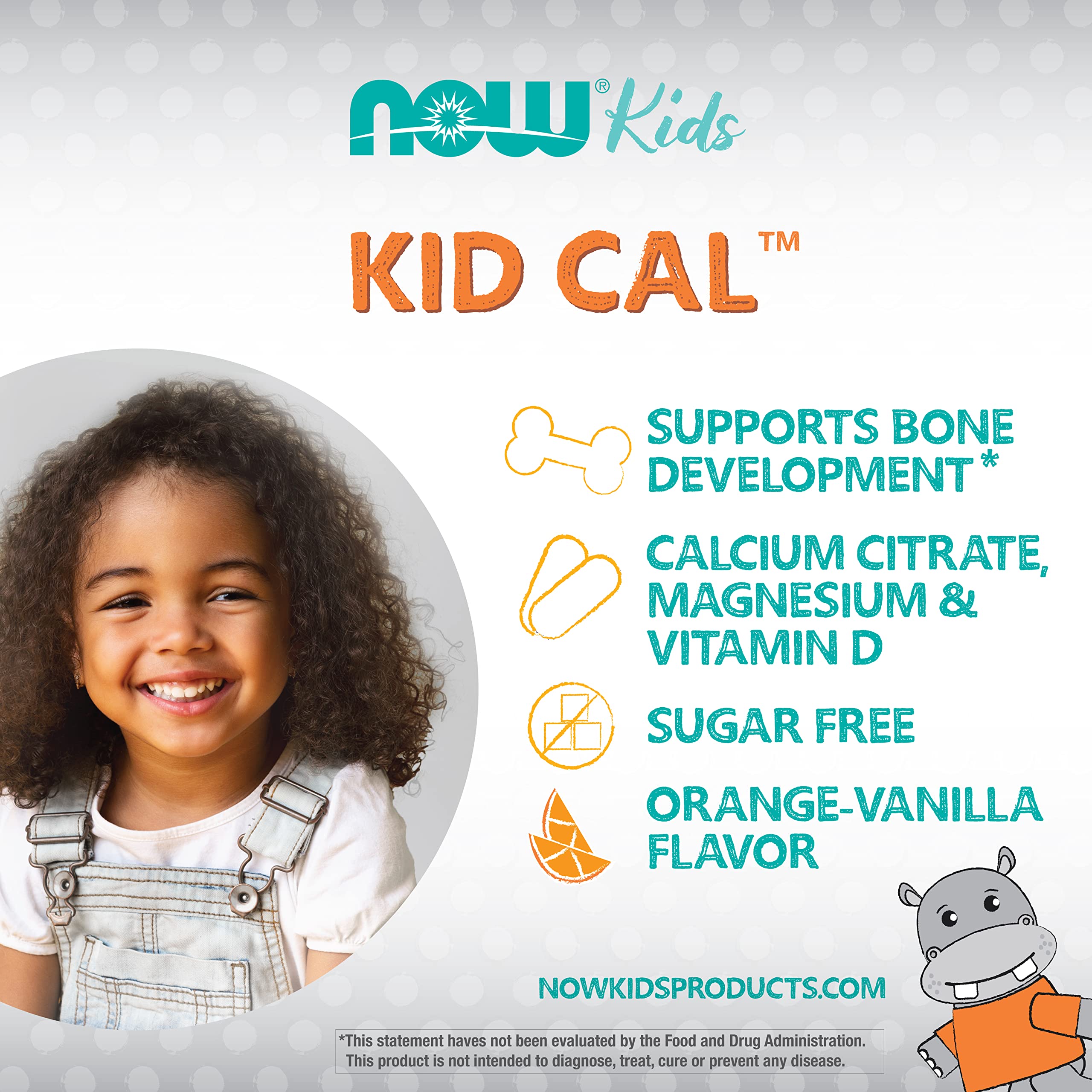 NOW Foods Supplements, Kid Cal with Calcium Citrate, Magnesium and Vitamin D, Tart Orange, 100 Chewables, packaging may vary