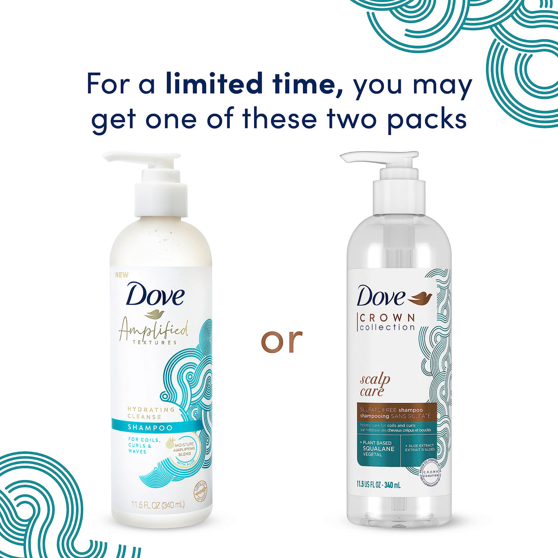 Dove Amplified Textures Shampoo, Conditioner, Leave-In Conditioner for Coils, Curls and Waves with Coconut Milk, Aloe, and Jojoba Moisture Amplifying Blend 11.5 oz 3 Count