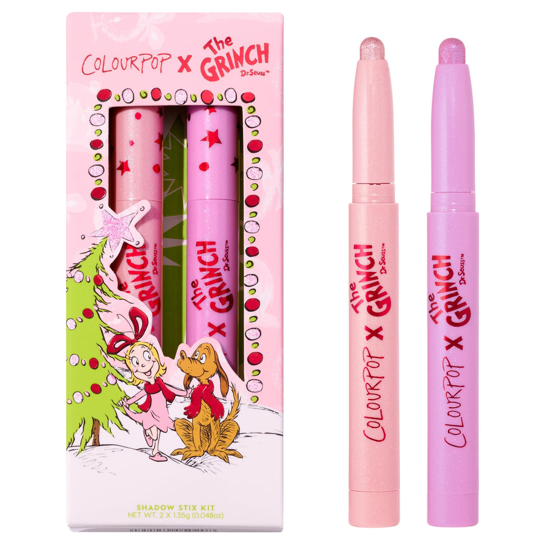 ColourPop x The Grinch Shadow Stix Makeup Kit - Limited Edition Metallic Eyeshadow Makeup Set - Vegan & Cruelty-Free Cream Eyeshadow Sticks with High-Pigment & Metallic Finishes (2 Count)
