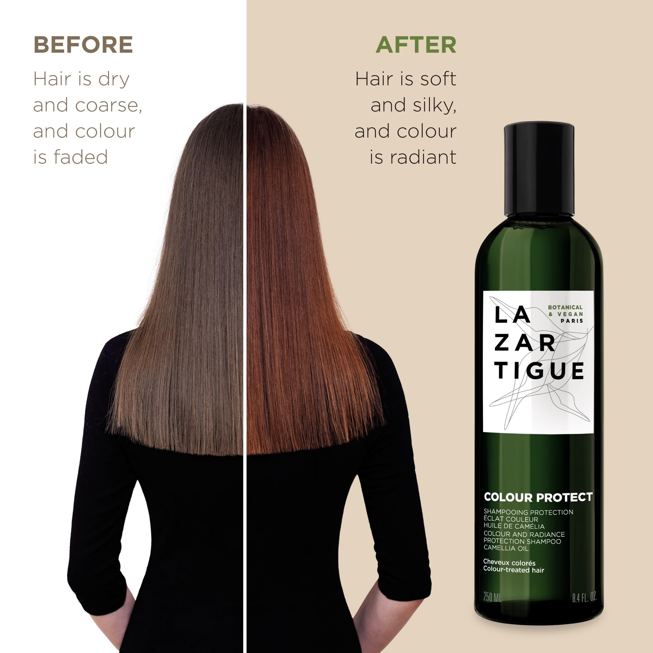 Lazartigue Color Protect Shampoo, Enhances Radiance & Protects Color Treated Hair, Vegan, Sulfate-Free, Silicone-Free, 8.4 Fl Oz