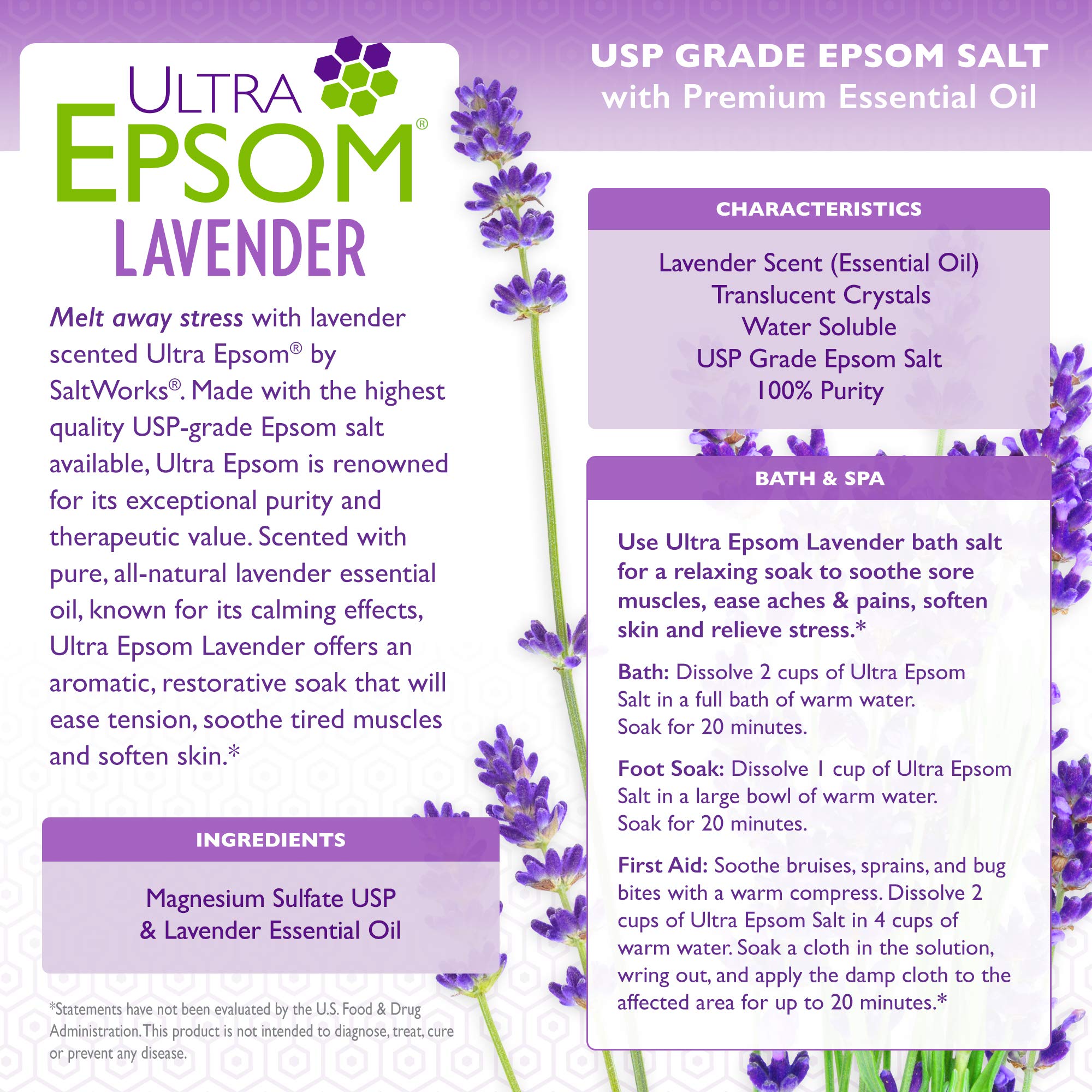 SaltWorks Ultra Epsom Scented Bath Salt, Lavender, 2 Pound Bag