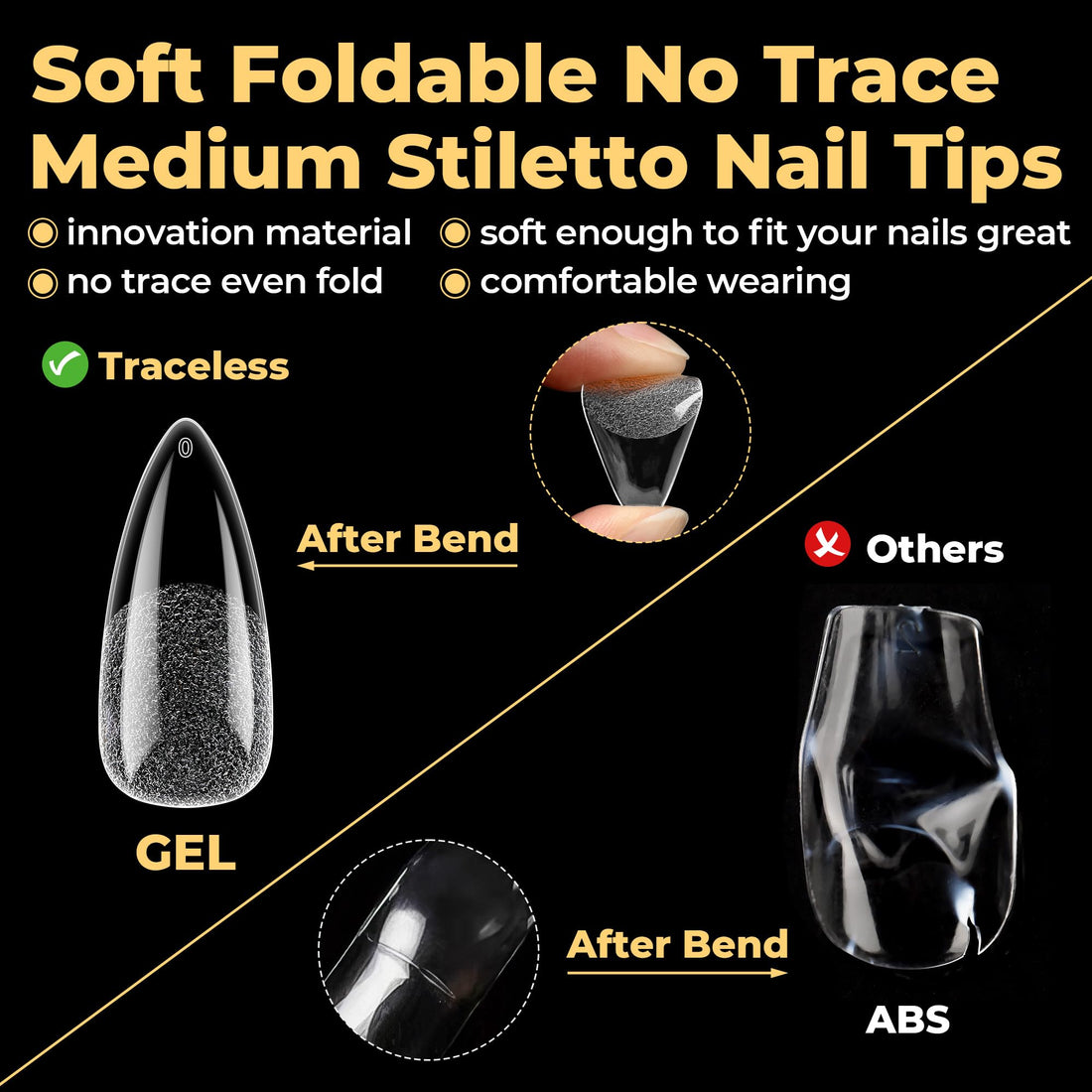 UNA GELLA Stiletto Press on Nails, 600 Pcs Medium Stiletto Nail Tips Almond Shape Pre Etched Full Cover Soft Gel Nails Tips for Nail Extensions Art DIY Salon 12 Sizes at Home