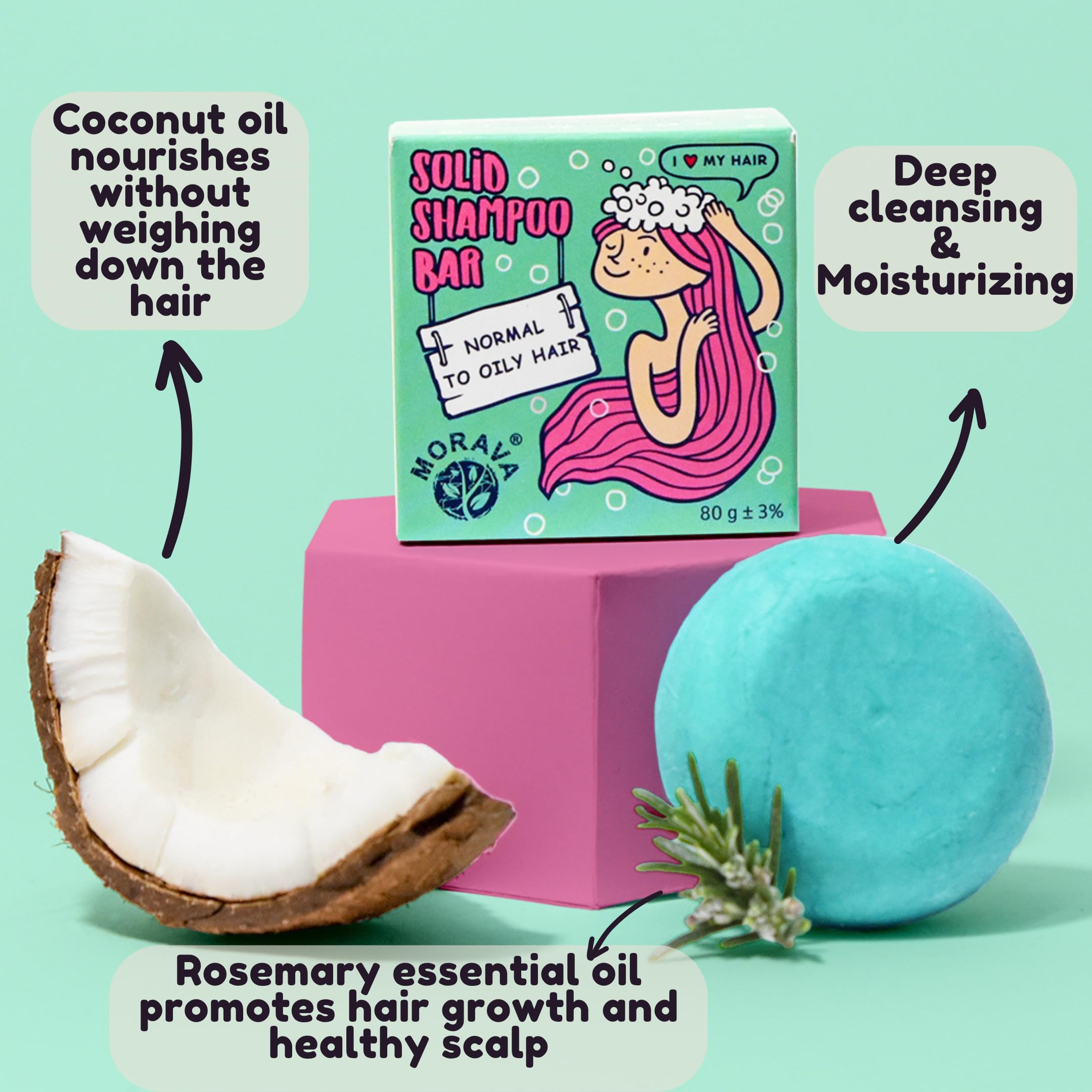 Morava Rosemary Shampoo Bar for Oily Hair – Sulfate-Free, Vegan, and Cruelty-Free. Deep Cleansing Shampoo Bar for Fine Hair, Adds Volume and Strength, Boosts Hair Growth – 2.82 Oz