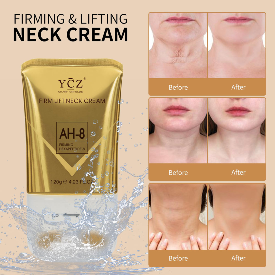 Ycz AH-8 Firming Neck Cream for Crepey Skin Body Care Comfort, Contains Hexapeptide, Moisturizing, Tightening Lotions Cosmetic Skin Care Skin Repair