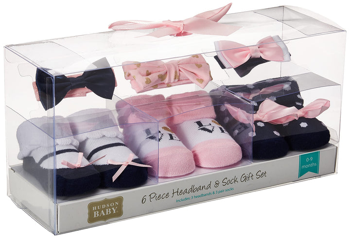 Hudson Baby Unisex Baby Headband and Socks Gift set, Navy Love, One Size