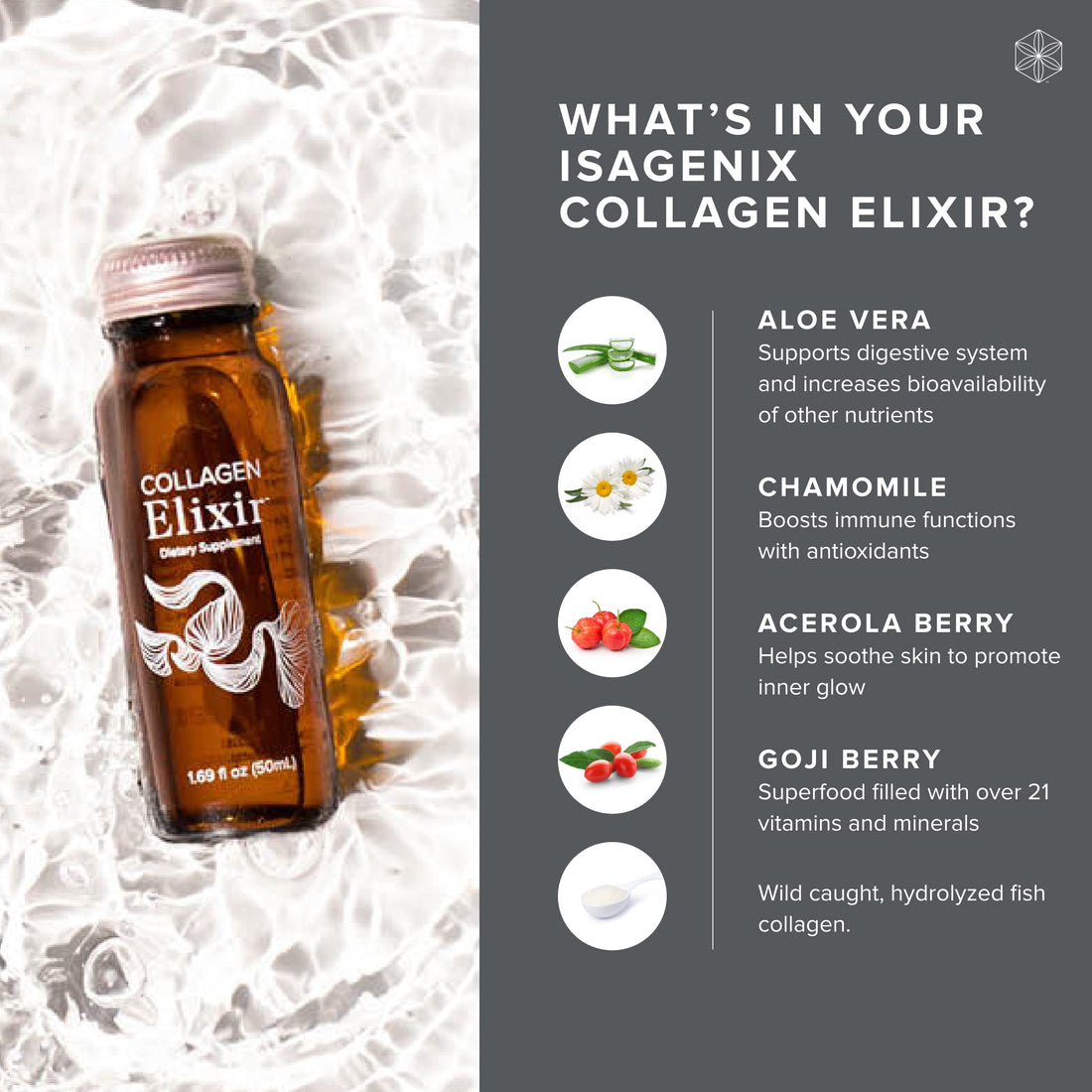 Isagenix Collagen Elixir - Drink with Marine Collagen Peptides - Support a Youthful Appearance with Vitamin C, Zinc & Biotin - 50 mL