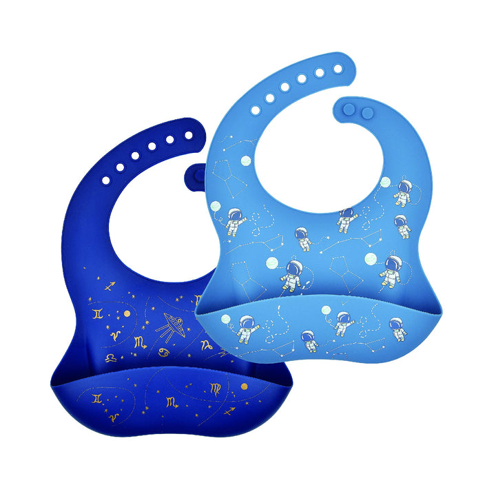 GAJIGAJI Waterproof Silicone Baby Bib, Easy Clean Quick Drying Soft and Comfortable Feeding Bucket Bib, Keep Stain off (Astronaut)