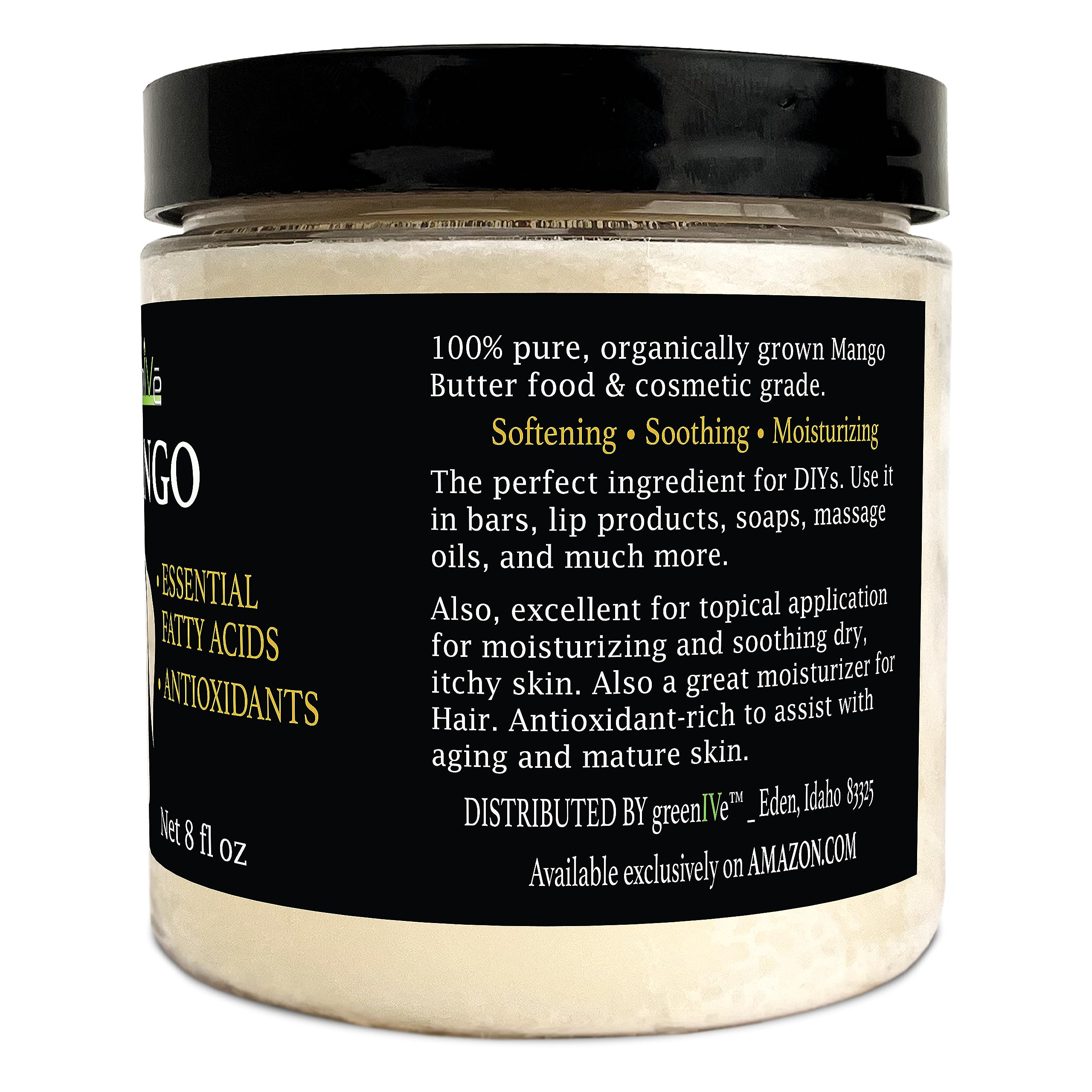 GreenIVe - 100% Pure Mango Butter- All Natural - Fresh Sourced - Exclusively on Amazon (8 Ounce Jar)