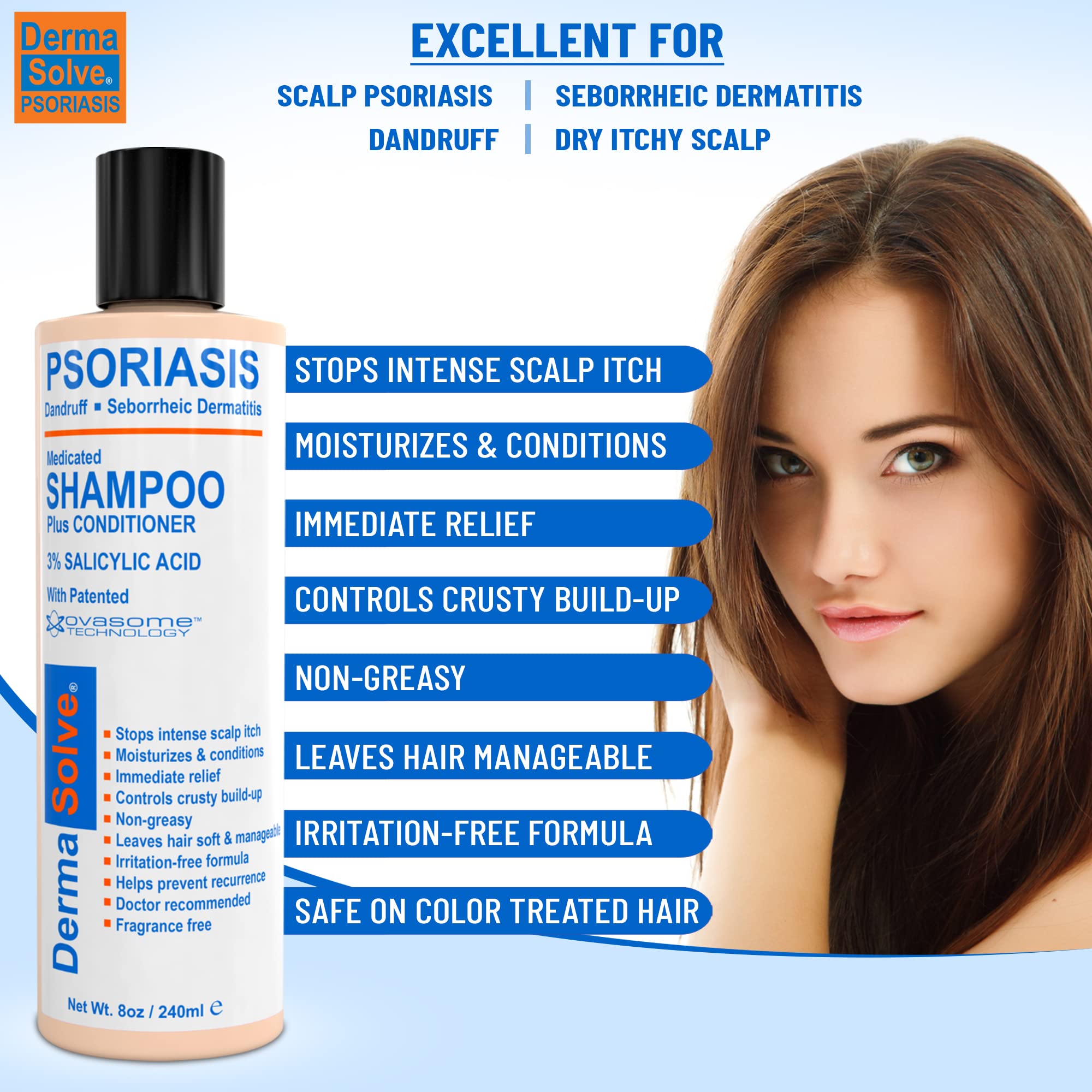 Scalp Psoriasis Shampoo & Conditioner (2-pack) Naturally Heals Dandruff Seborrheic Dermatitis Itchy Flakey Inflamed Skin and Provides Soothing Moisturizing Relief - two 8 oz bottles by DermaSolve
