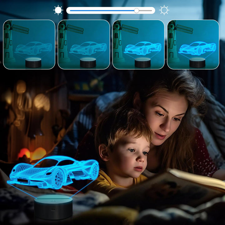 Attivolife Car 3D Night Light for Kid, Sports Racing Illusion Optical Bedside Lamp 16 Colors Changing with Remote Control Kids Bedroom Decor Cool Novelty Birthday Gift Present for Boy Men Toddler