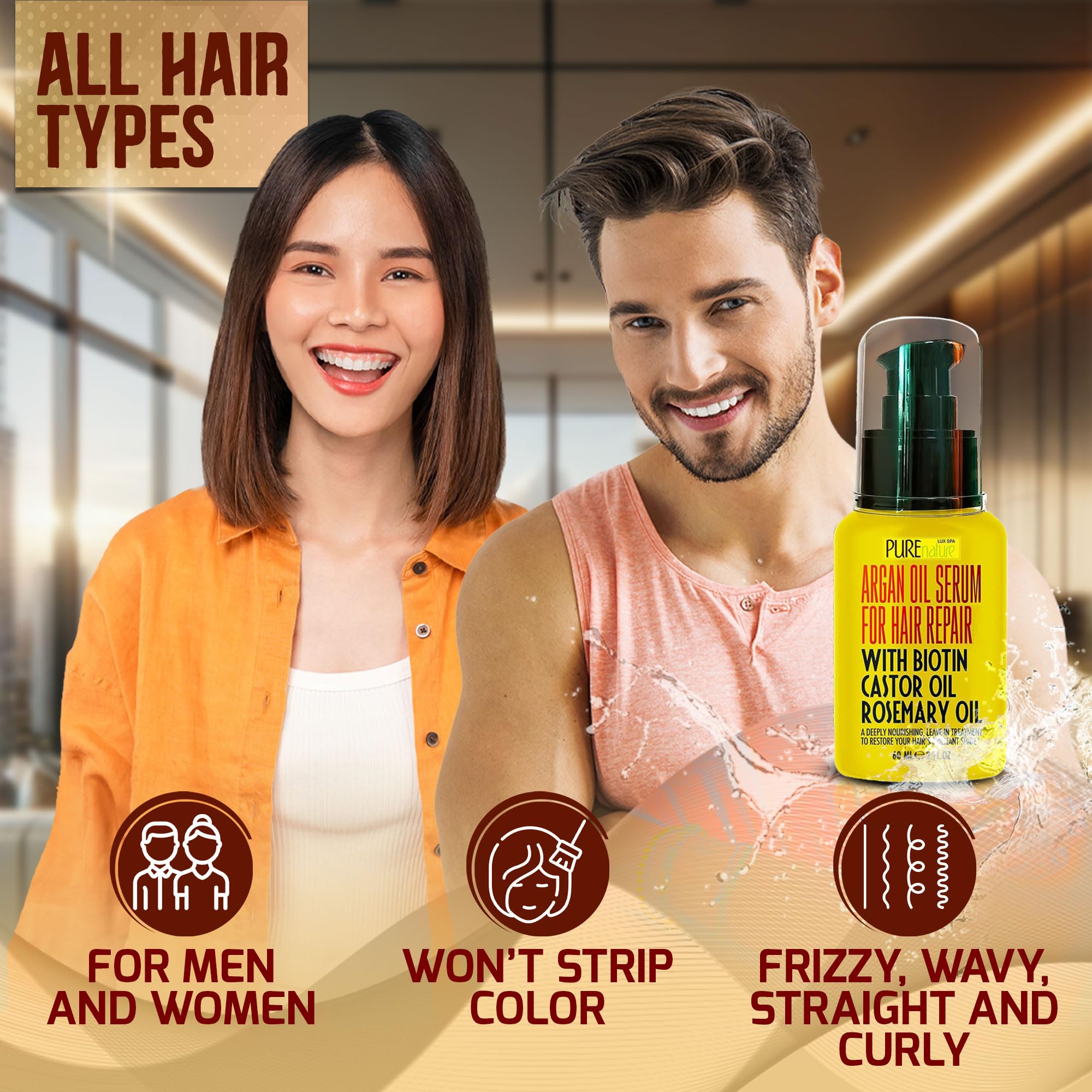 Moroccan Argan Oil Hair Serum - Rescue Frizzy and Damaged Locks - With Heat Protectant and Straightening Properties - Hydrating Anti Frizz Products For Curly and Straight Hair with Split Ends