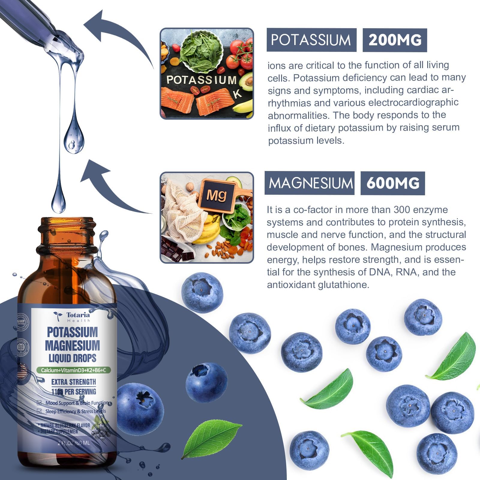 (2 Packs) Potassium Magnesium Supplement Liquid Drops - 200mg Potassium & 600mg Triple Complex Magnesium Glycinate Liquid Citrate Oil High Absorption Potasio Support Bone, Muscle, Leg Cramps