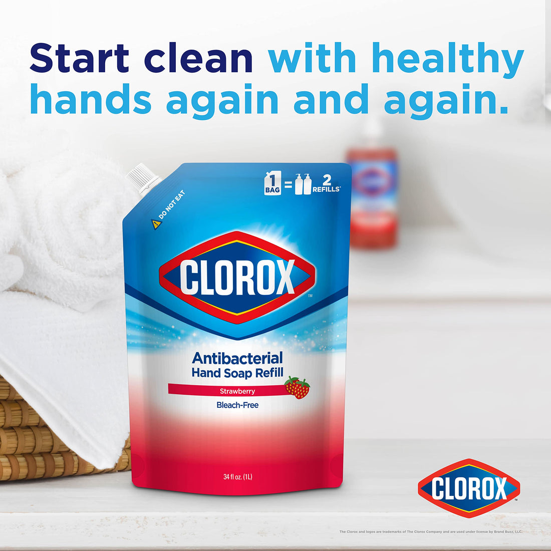 Clorox Liquid Hand Soap Refill 34 oz Scent Liquid Hand Washing Soap Refill Washes Away Dirt on Skin Soft on Hands Tough on Dirt, Strawberry - Clorox Hand Soap, Hand Wash, Foam Soap, Kitchen Hand Soap
