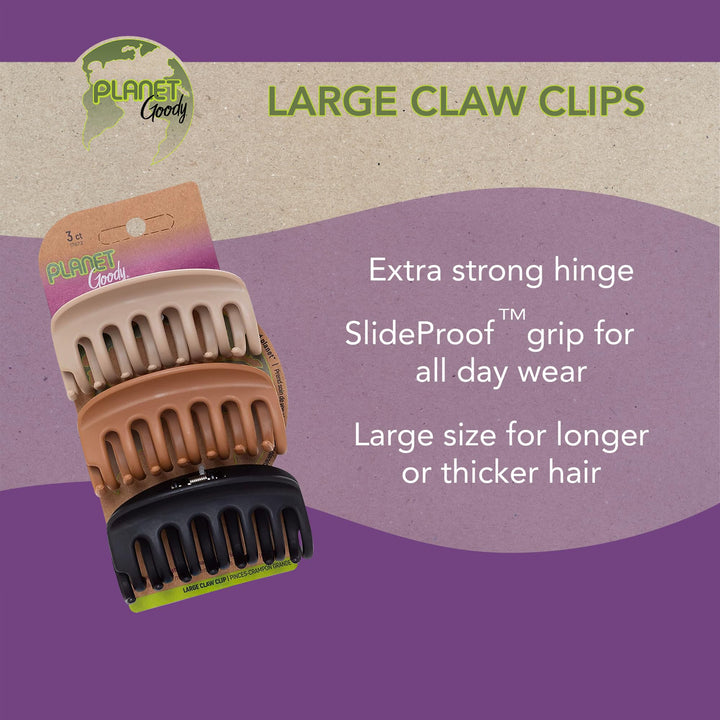 Goody Planet Goody Sustainable Round Claw Clips, Large, Extra Strong, Neutral Colors, Pink, Yellow and Black, 3 Count