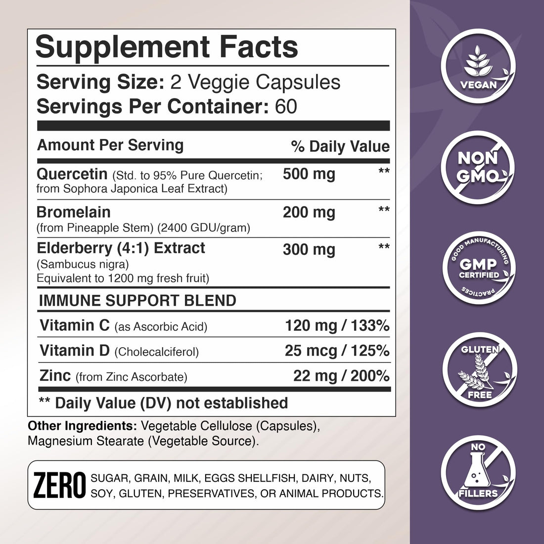 Gade Nutrition Quercetin with Bromelain & Elderberry | Quercetin with Vitamin C and Zinc | Zinc Quercetin 500mg with Vitamin D3 | Daily Immune Support Supplement - 2 Months Supply